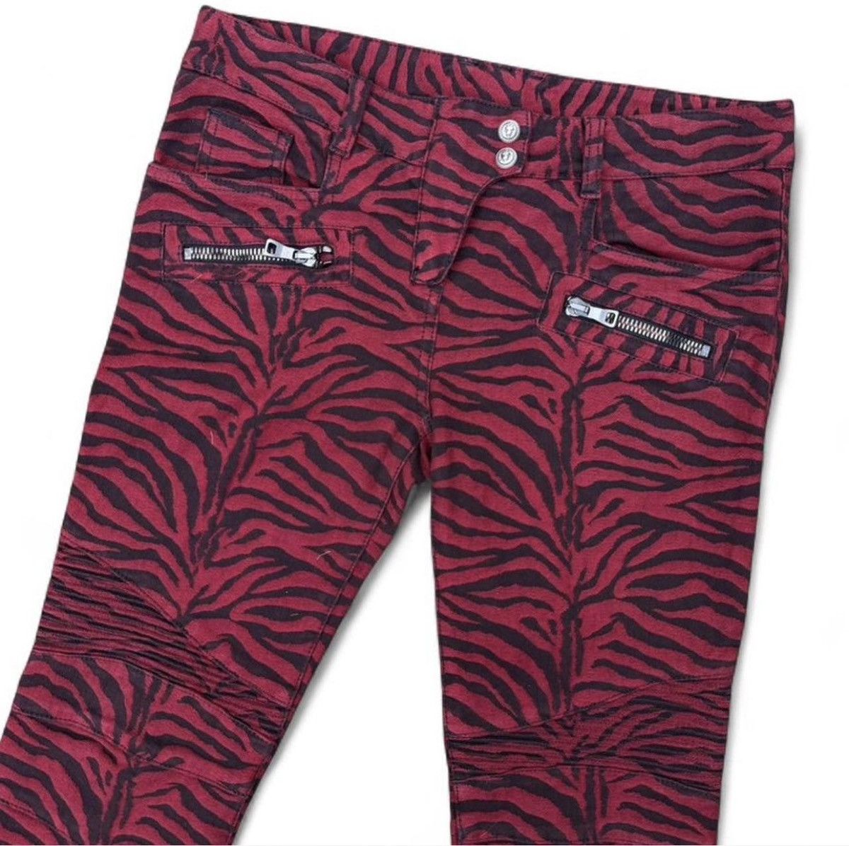 Balmain Balmain Decarnin Era Zebra Biker Jeans Red Size 40 Size 30" / US 8 / IT 44 - 2 Thumbnail