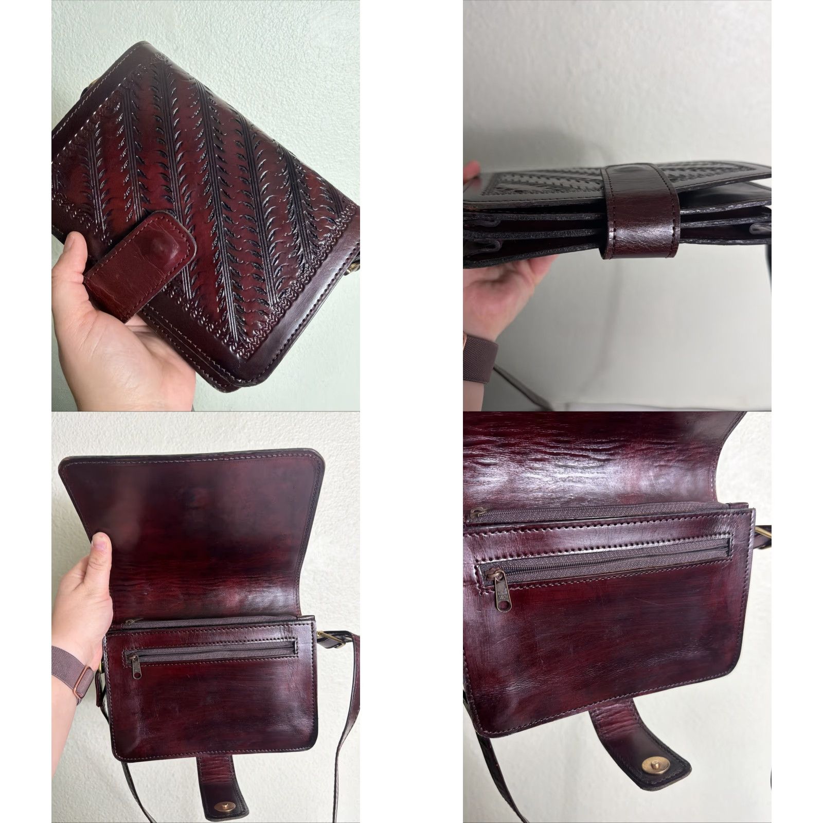 Vintage VINTAGE Unbranded Leather Crossbody Purse Womens Cherry Brown Embossed 8x6x1.5 Cross-Body Strap Size ONE SIZE - 9 Thumbnail