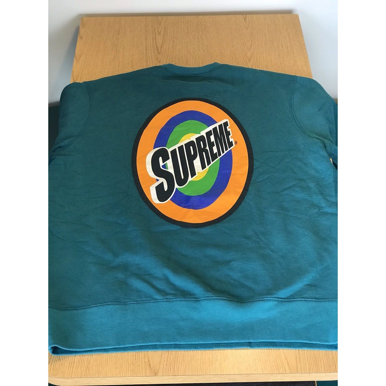 image of Supreme Spin Logo Crewneck Sweater Teal Size XL in Blue, Men's