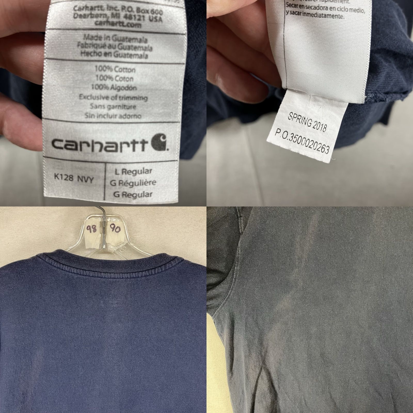 Carhartt Carhartt Mens Navy Large Long Sleeve Henley T-Shirt Heavy Cotton Regular Fit Pockets Logo Blue Size US L / EU 52-54 / 3 - 8 Thumbnail