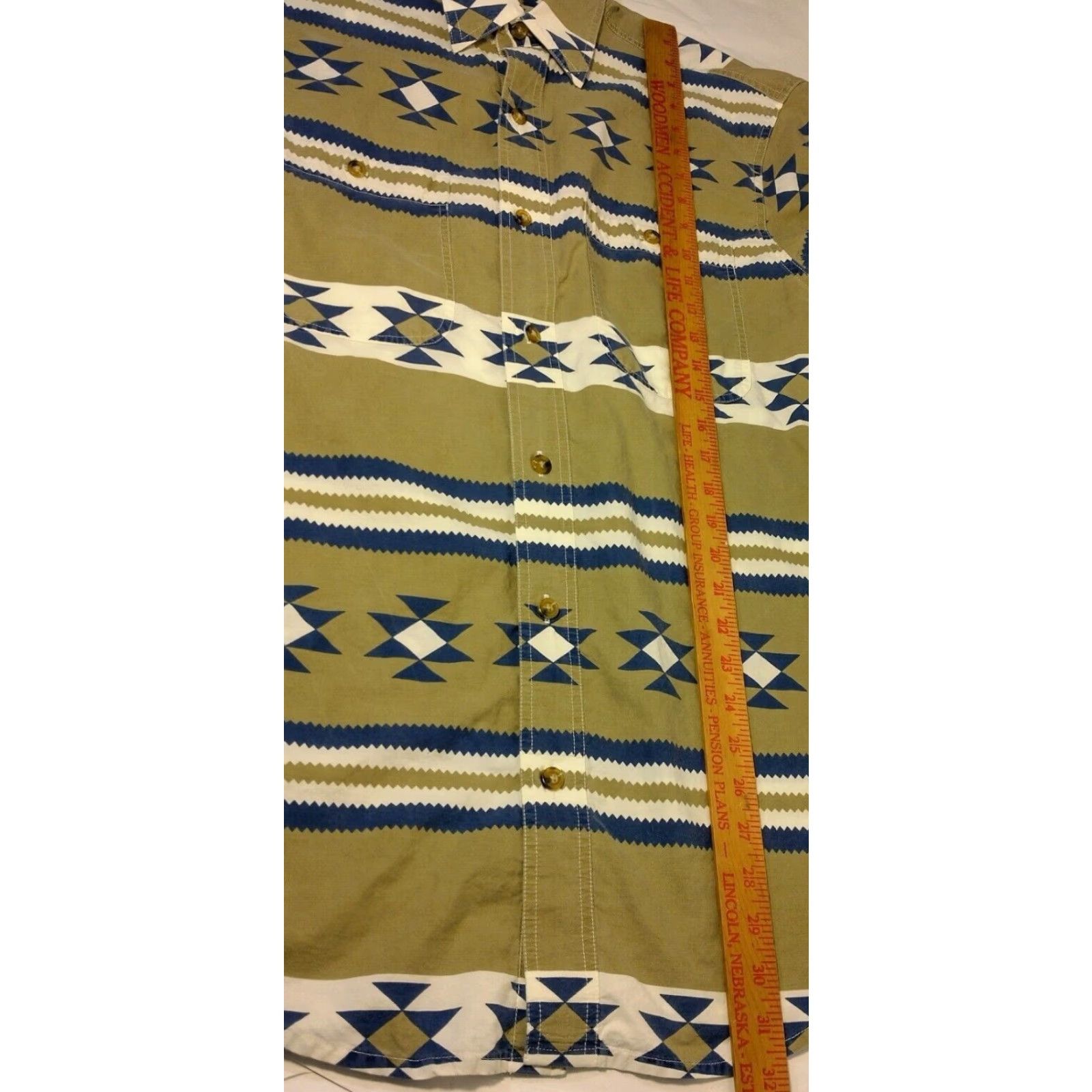 Orvis Orvis Shirt Men M Southwest Geometric Tan Blue Stripe Short Sleeve Western READ Size US M / EU 48-50 / 2 - 4 Thumbnail