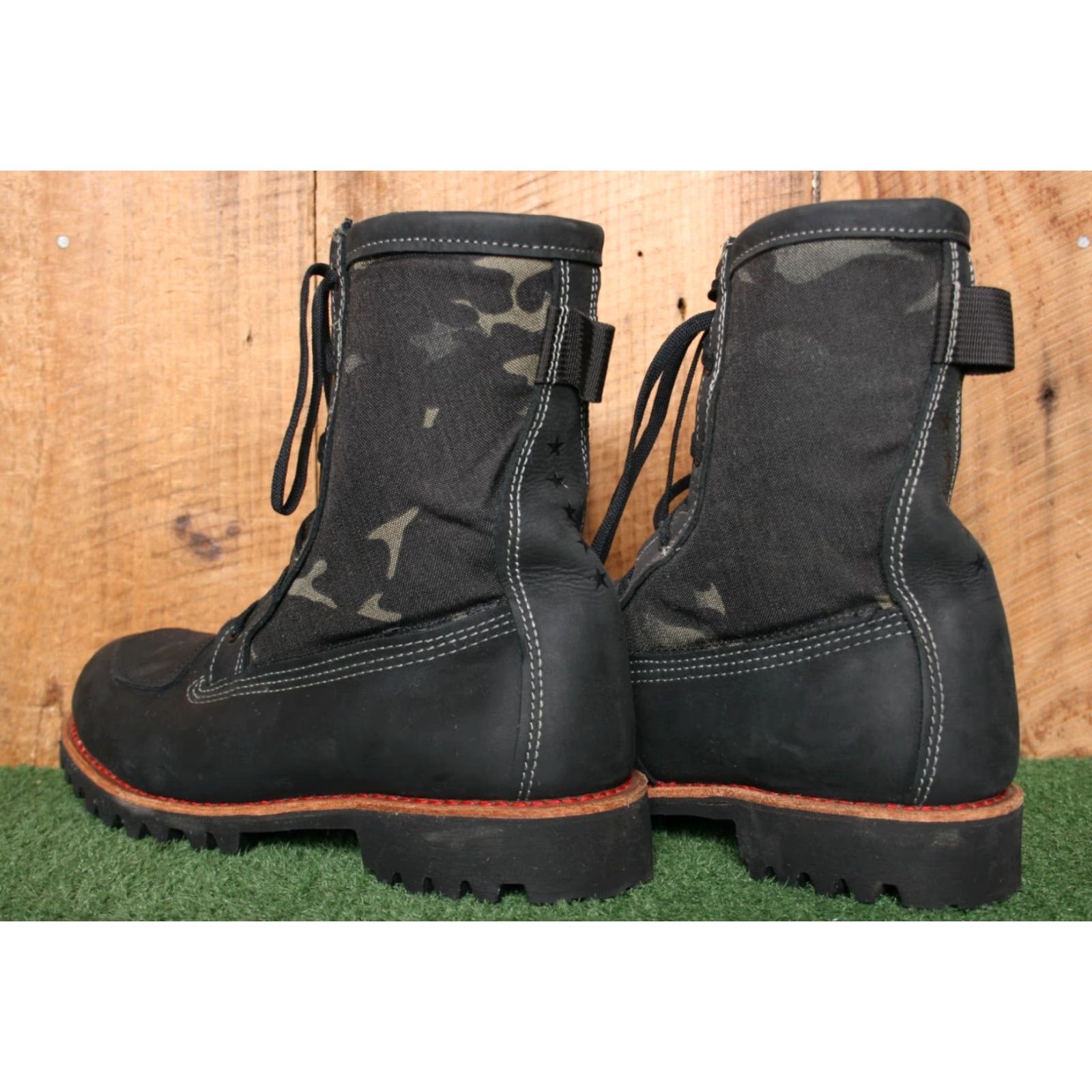 Vintage BATES Bomber Black Leather Canvas 8" Work Boots Men's Sz. 10M Vibram Sole Camouflage Style Combat Shoe Shirt? Size US 10 / EU 43 - 3 Thumbnail