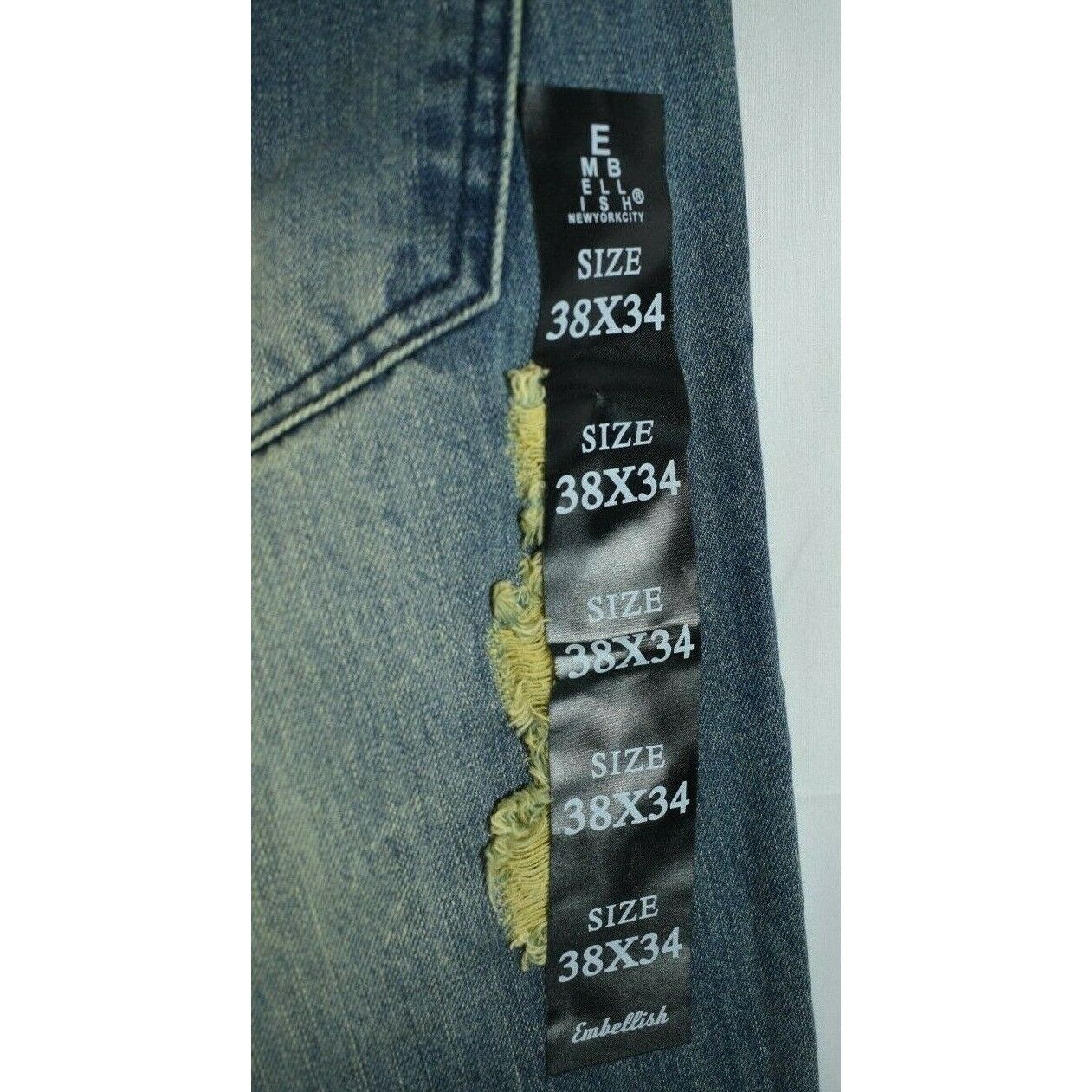 Embellish Embellish Mens 38 x 34 Distressed Blue Biker Jeans New with Size US 38 / EU 54 - 4 Thumbnail