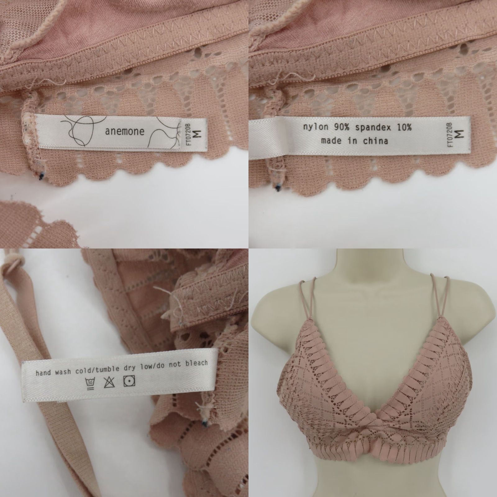 Vintage Anemone Bra Women M Pink Lace Wireless Lined Bralette Nylon Blend Size ONE SIZE - 8 Thumbnail