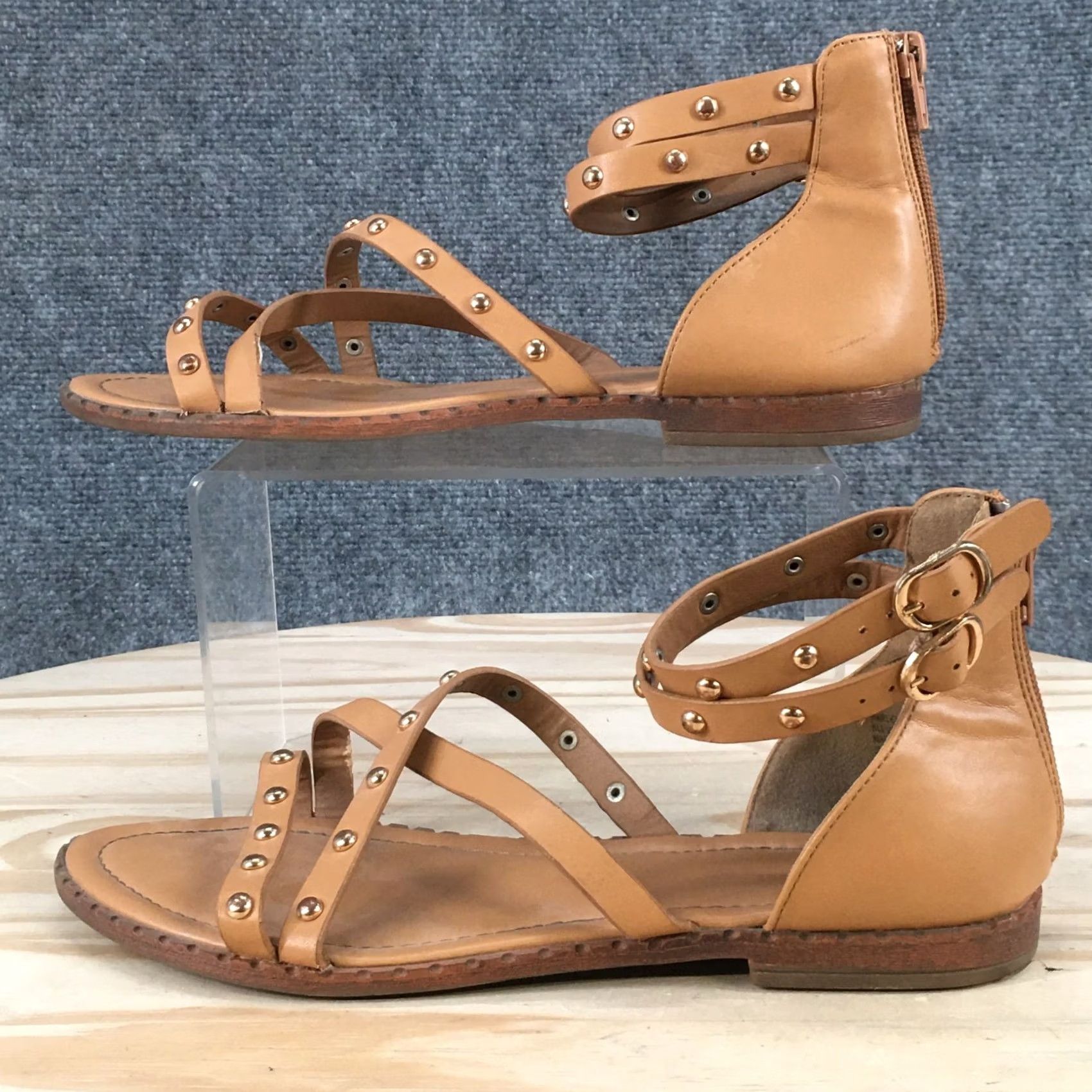 Vintage Maurices Sandals Womens 8 Harley Gladiator Brown Faux Leather Studded Flats Size US 8 / IT 38 - 2 Thumbnail