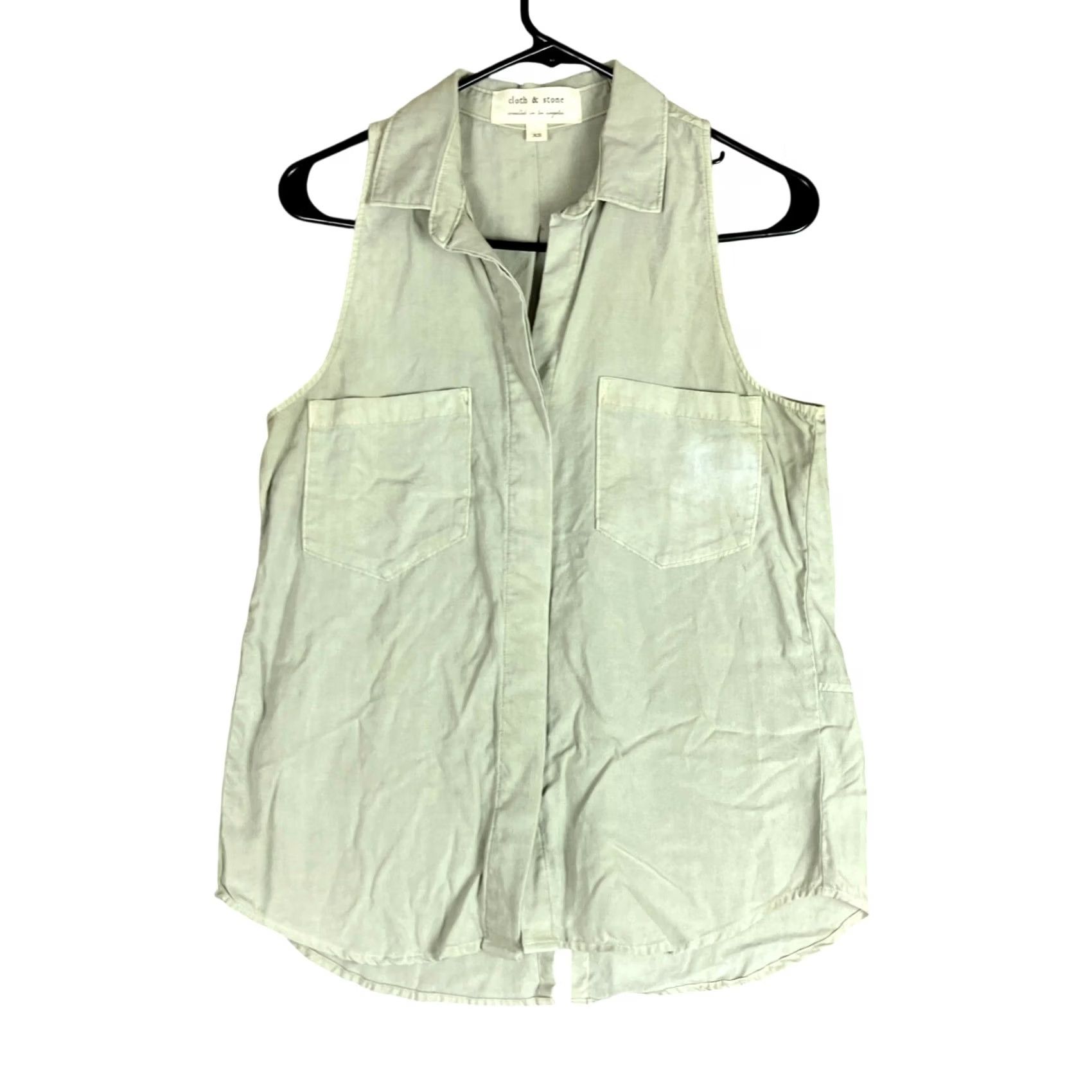 Anthropologie Cloth & Stone Womens Shirt Green Sleeveless Button-Down VNeck XS Size XS / US 0-2 / IT 36-38 - 2 Thumbnail