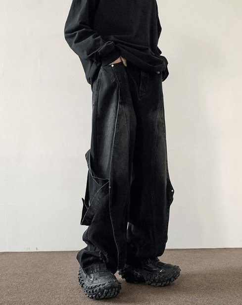 Japanese Brand × Jean Men's cool washed distressed loose straight cargo jeans Size US 32 / EU 48 - 2 Thumbnail