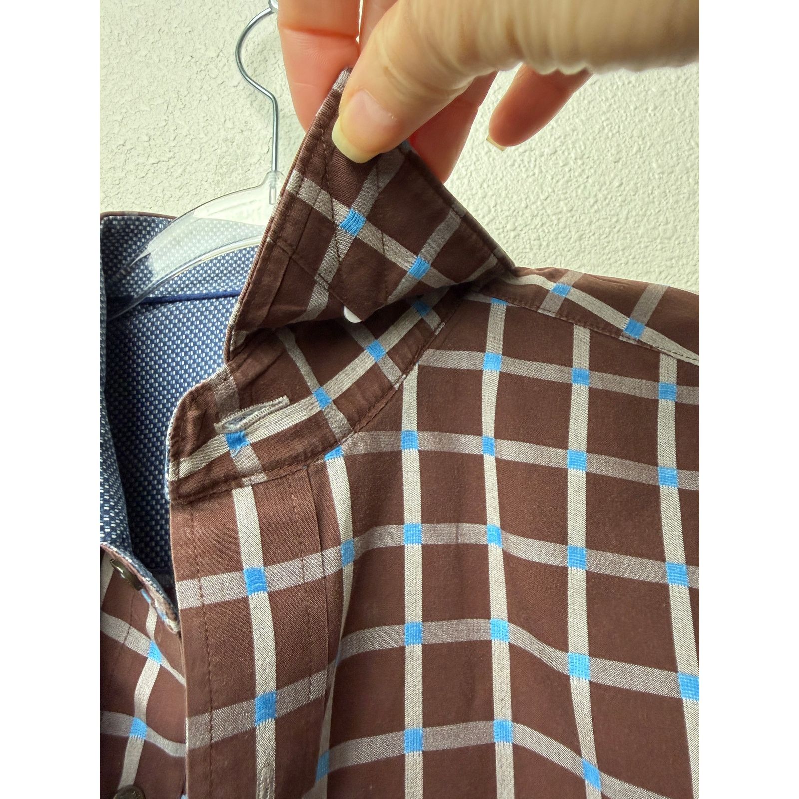 BUGATCHI Bugatchi Plaid Button Front Long Sleeve Shirt L Blue Brown Size US L / EU 52-54 / 3 - 8 Thumbnail
