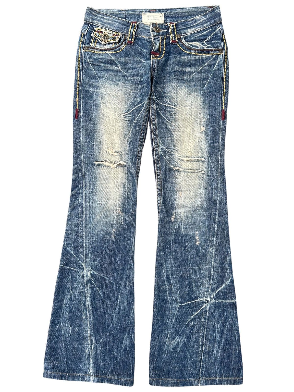 Kapital Flare Yoshitomo Nara Lolita Distressed Denim Jeans Size US 30 / EU 46 - 2 Thumbnail