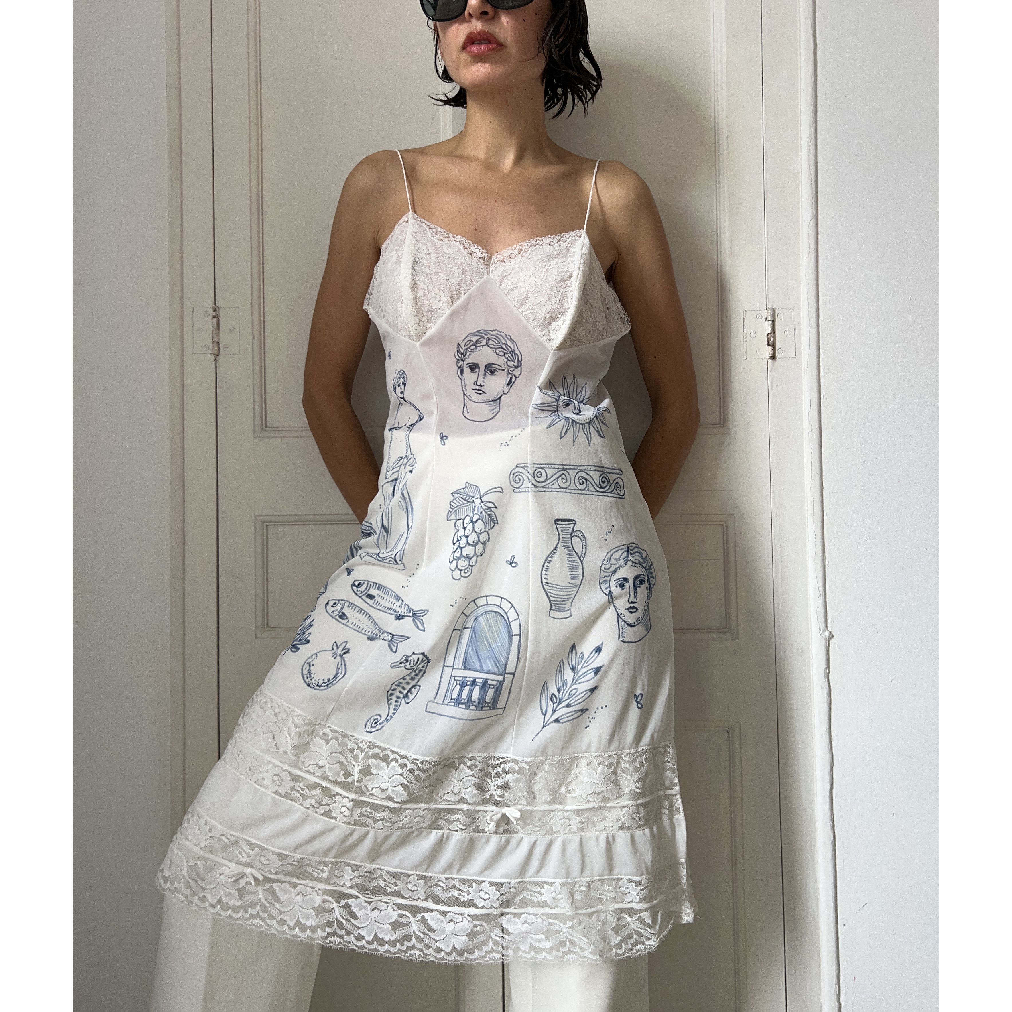Custommade Vintage Hand-Painted Greek Slip Dress Size M / US 6-8 / IT 42-44 - 1 Thumbnail