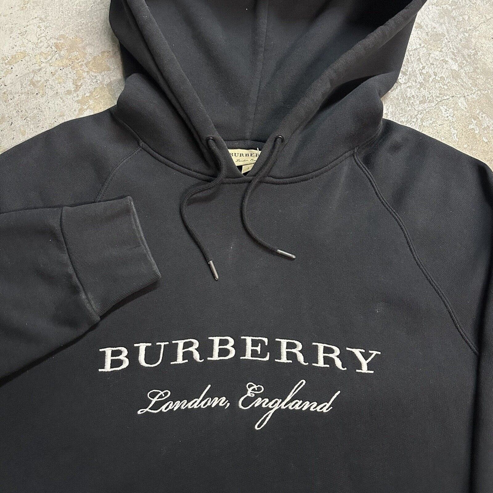 image of Burberry London Embroidered Black Hoodie Large Men Designer