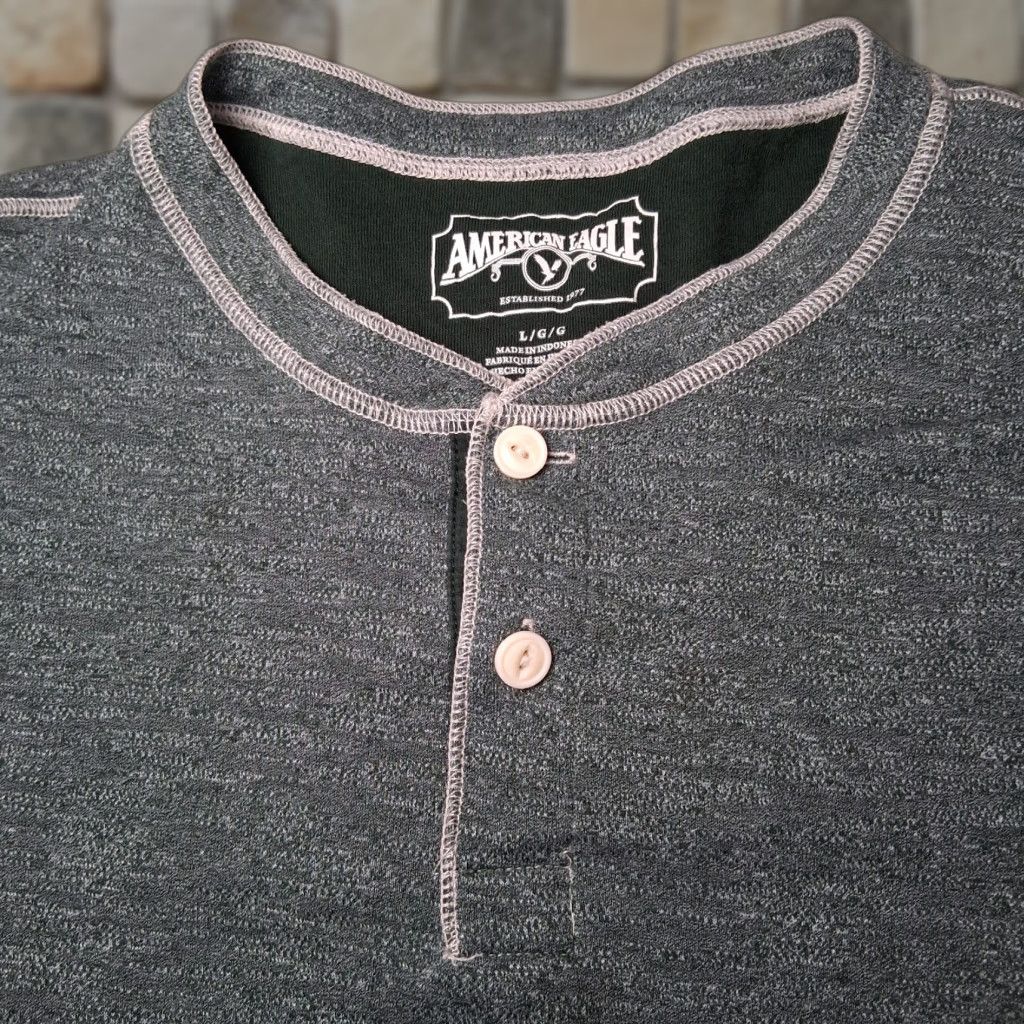 American Eagle Outfitters American Eagle Outfitters Henley Shirt Men L Green Heather Burnout Long Sleeve Shirt Size US L / EU 52-54 / 3 - 1 Thumbnail
