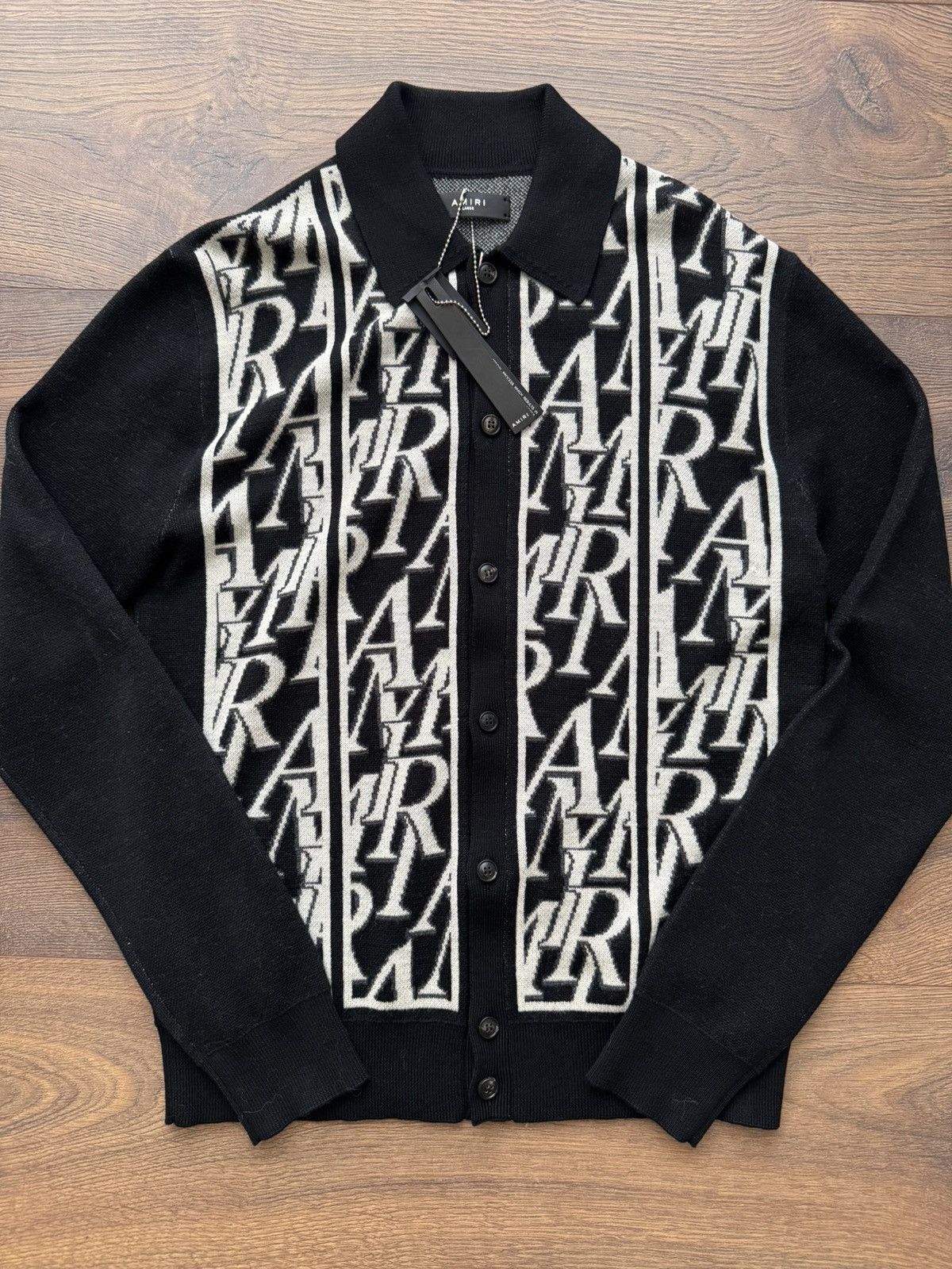 Amiri Amiri Repeat Wool-Jacquard Cardigan- Size L Size US L / EU 52-54 / 3 - 2 Thumbnail
