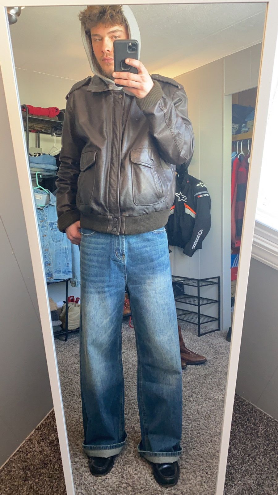 Vintage Brown bomber style flight aviator jacket Size US L / EU 52-54 / 3 - 4 Thumbnail