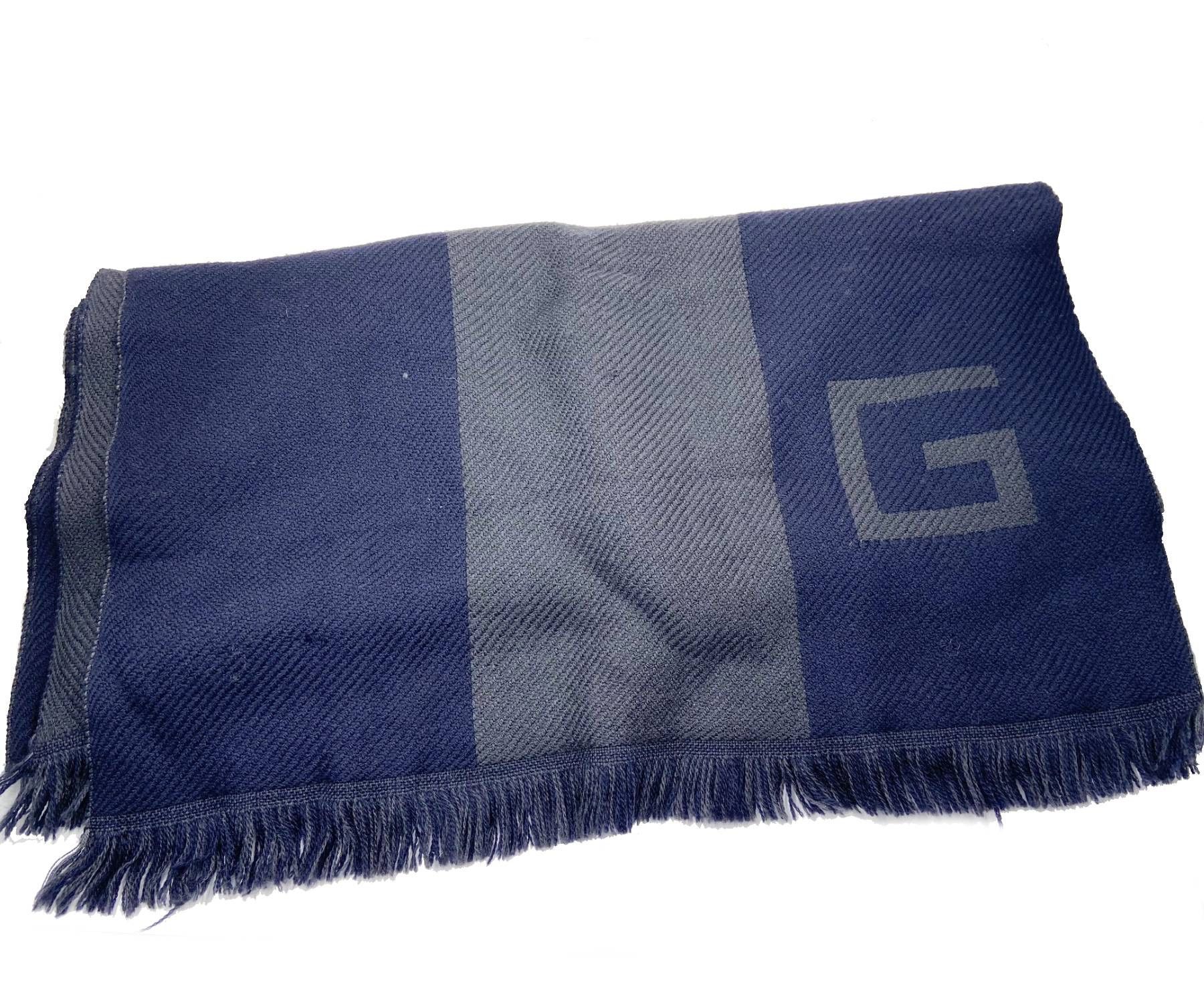 image of Gucci Navy Grey Wool G Scarf in Blue, Women's