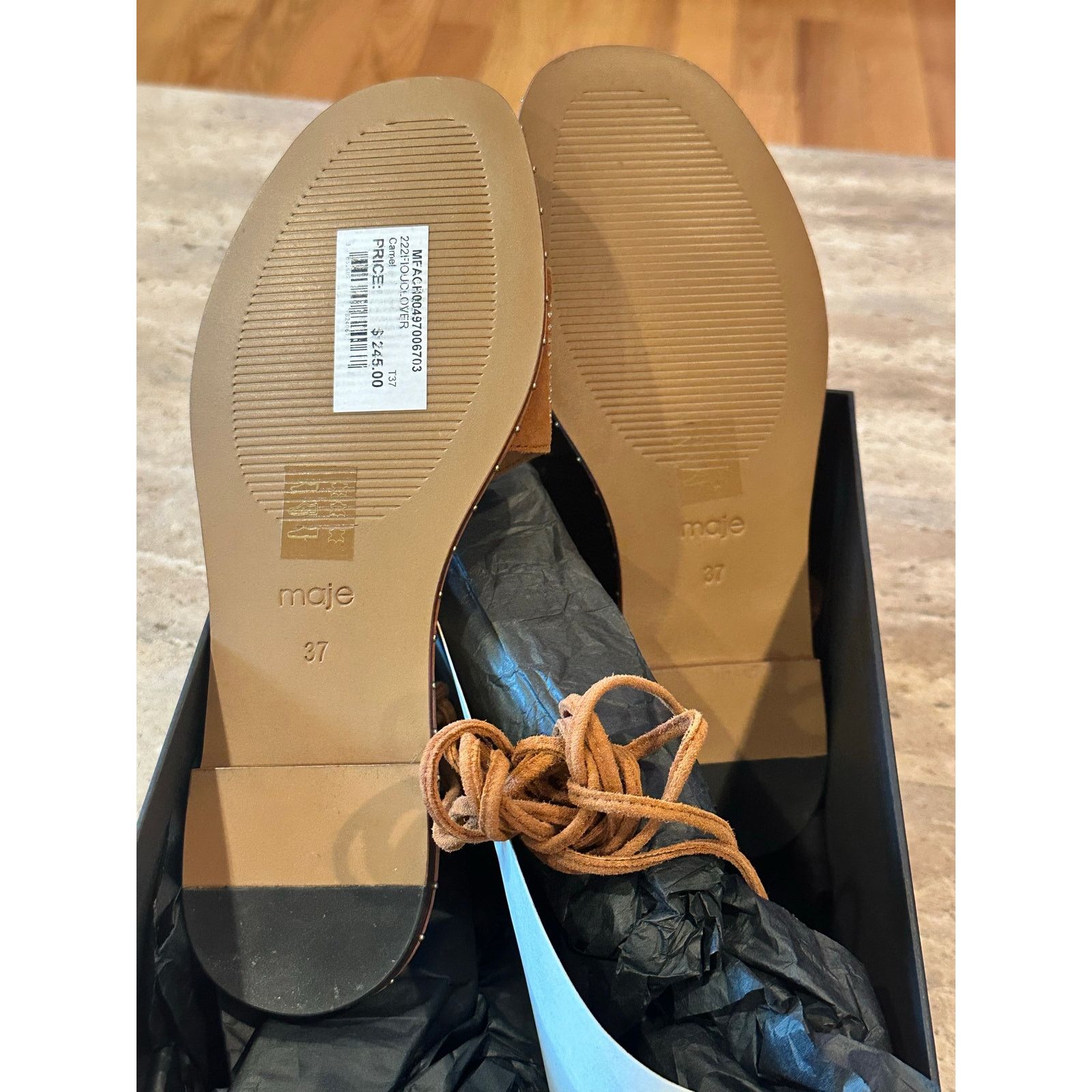Maje NEW MAJE Flat Studded Lace Up Sandals Camel size 40 / 9.5 Size US 6.5 / IT 36.5 - 9 Thumbnail