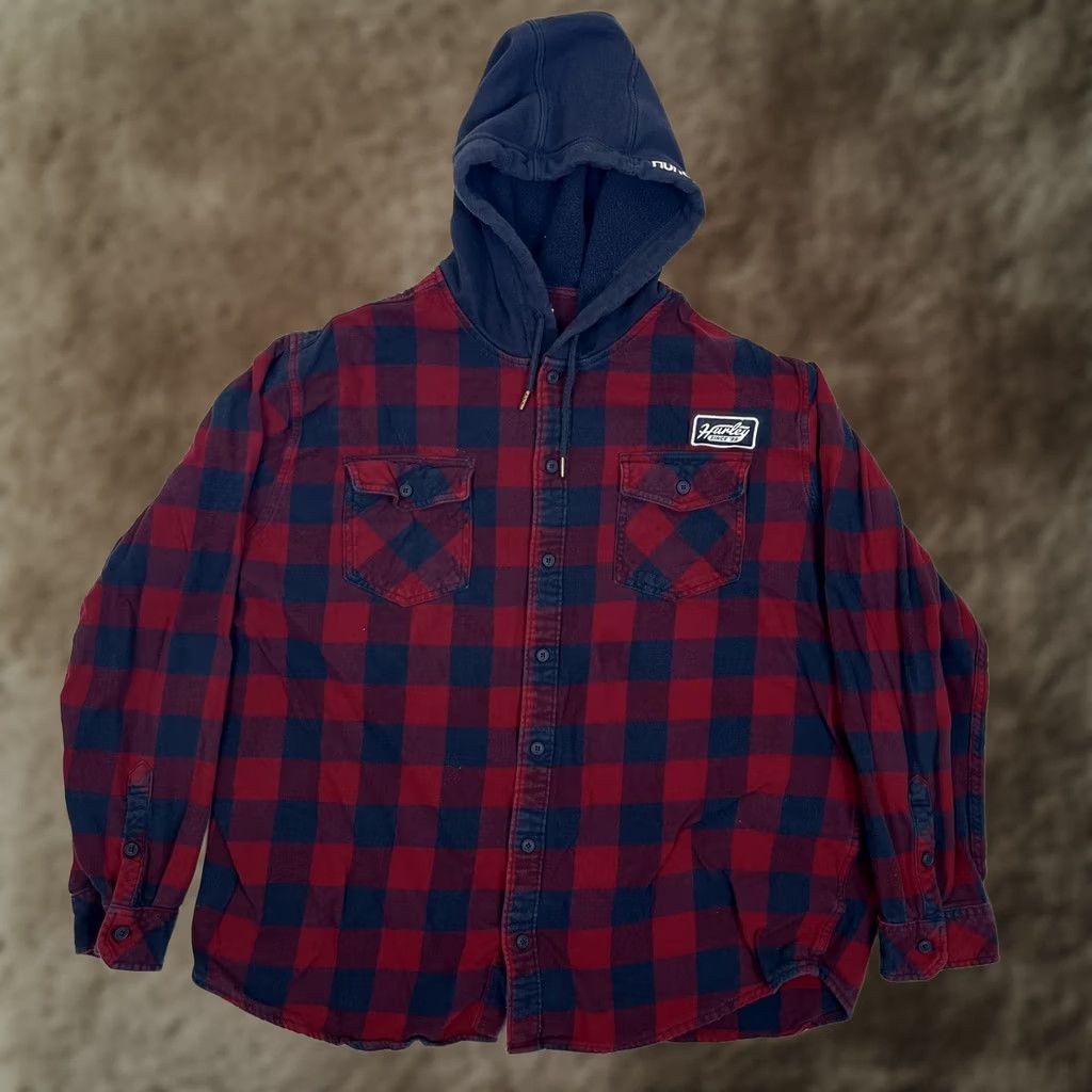 Hurley Hurley Shirt Mens 2XL Red Navy Plaid Hooded Flannel Long Sleeve Button Up Casual Size US XXL / EU 58 / 5 - 1 Thumbnail