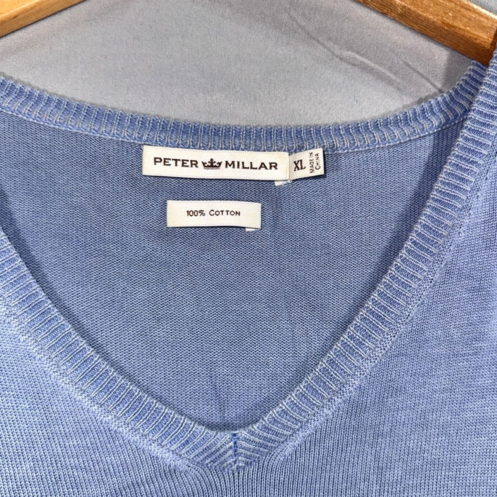 Peter Millar Peter Millar Sweater V-Neck XL Light Blue 100% Cotton Men Long Sleeve Knit Pullover Regular Fit Size US XL / EU 56 / 4 - 3 Thumbnail