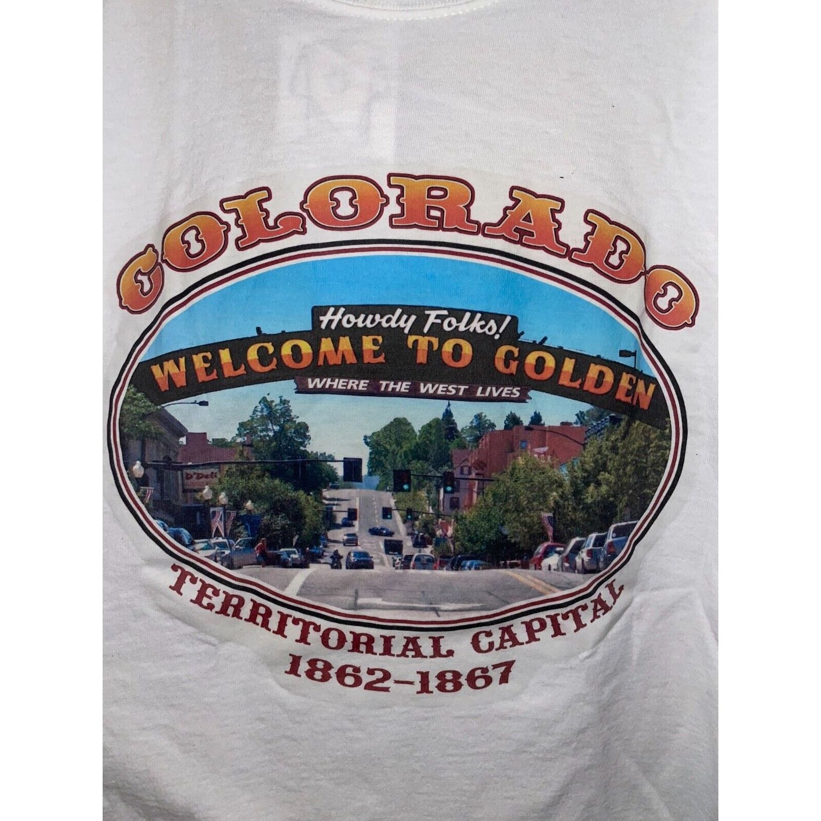 Fruit Of The Loom Golden Colorado Shirt Territorial Capital Graphic White Tee Size US L / EU 52-54 / 3 - 5 Thumbnail