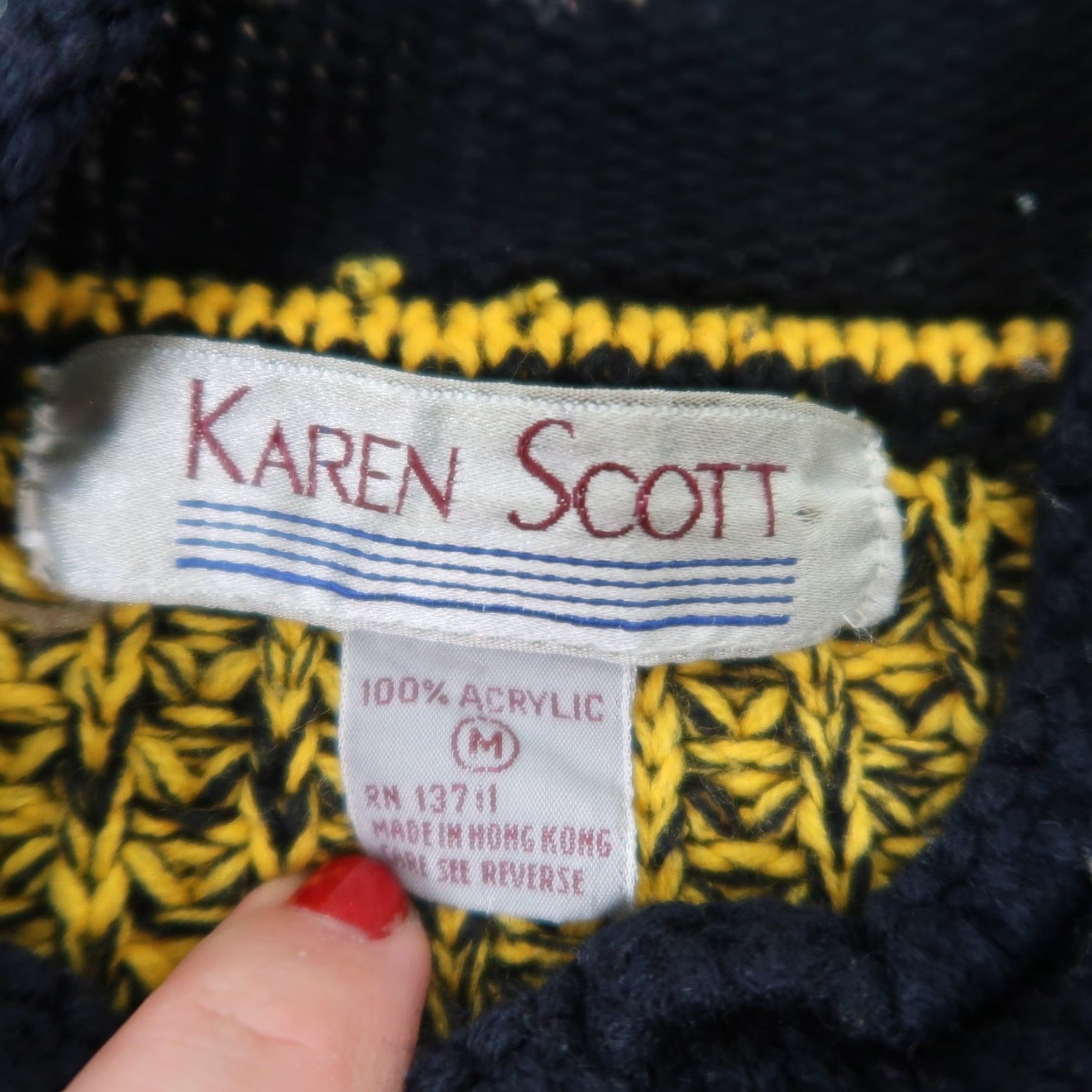 Vintage VINTAGE 90s Karen Scott Sweater Shirt Womens M Yellow Navy Marled Roll Neck Knit Pullover Long Sleeve Casual Size M / US 6-8 / IT 42-44 - 6 Thumbnail