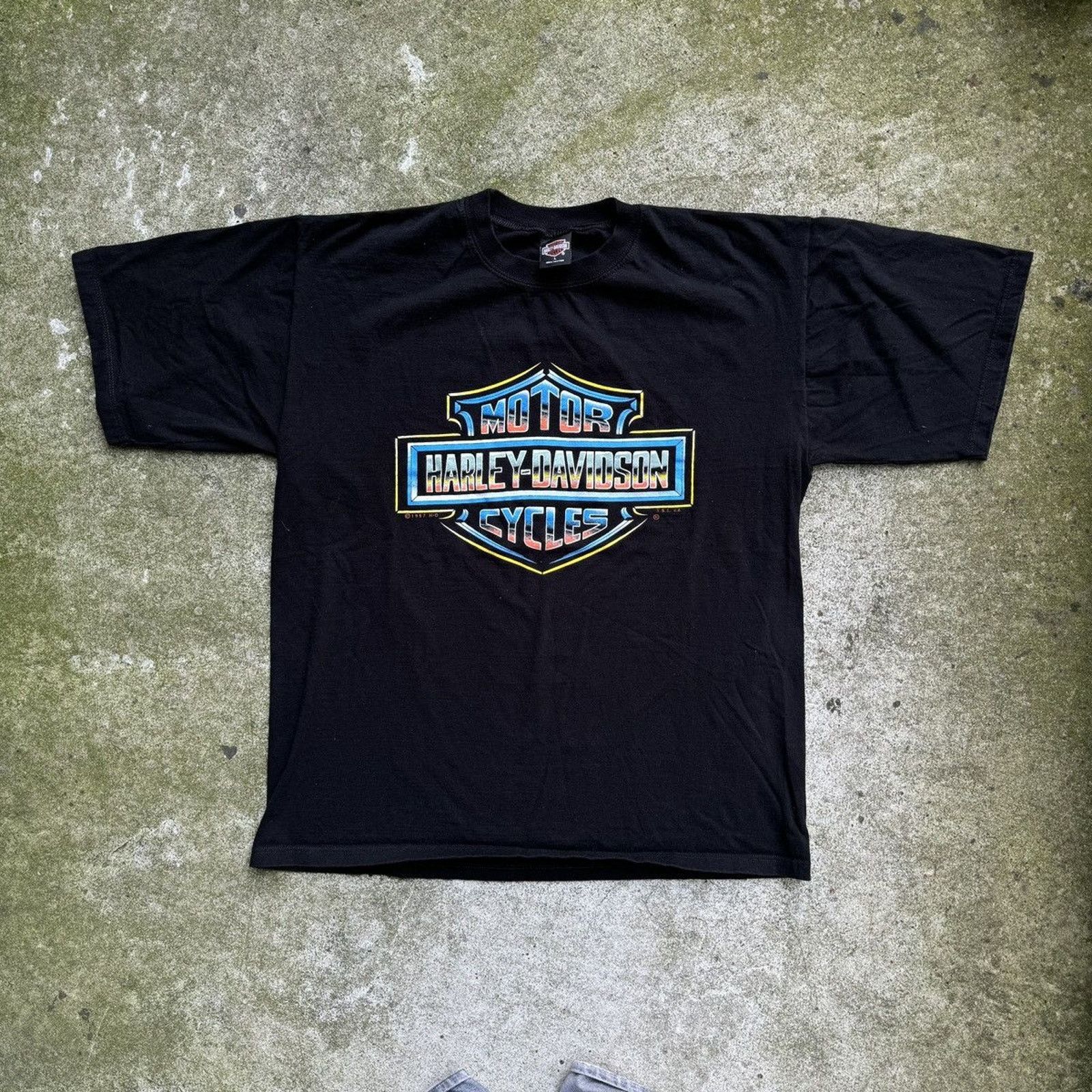 Harley Davidson Harley Oversized Chrome Big Logo Shirt ERD Grunge Biker WCC Size US L / EU 52-54 / 3 - 11 Thumbnail
