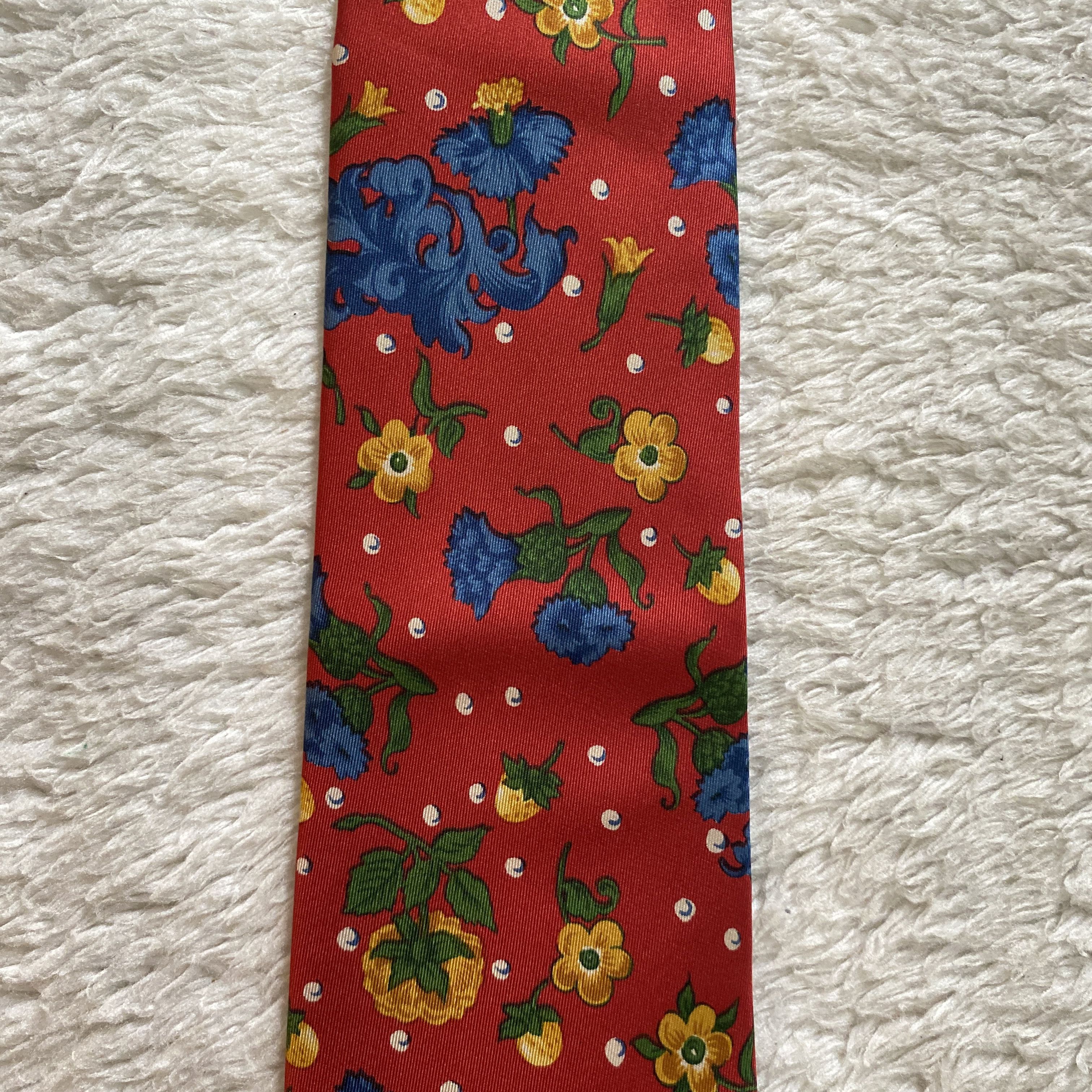 Valentino Vintage Valentino Cravatte Silk Tie – Red Retro Floral Size ONE SIZE - 9 Thumbnail