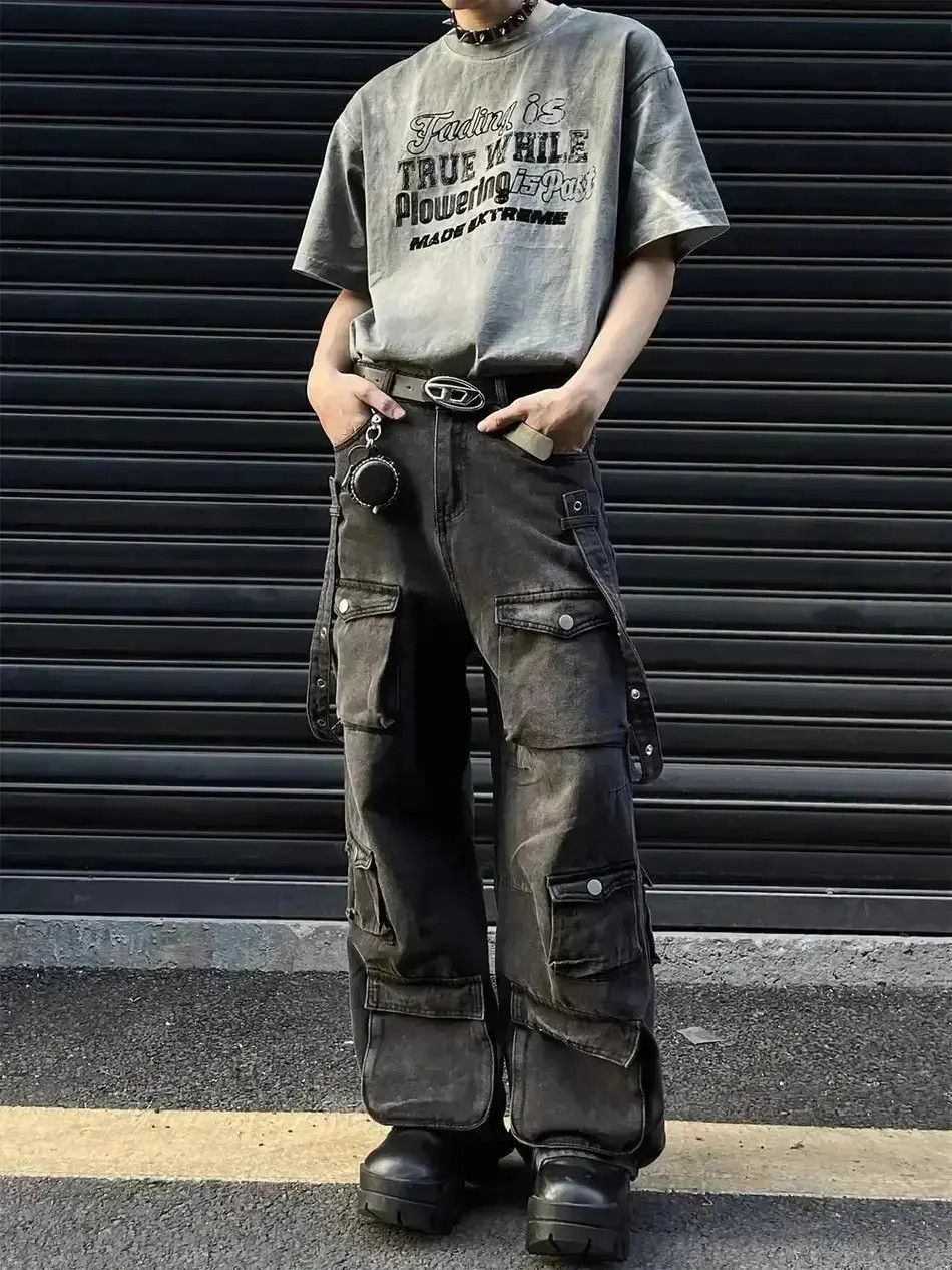 Japanese Brand Retro large pocket wide leg jeans Size US 32 / EU 48 - 1 Thumbnail