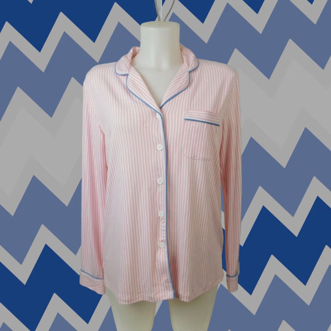 Charter Club Charter Club Pajama Top Long Sleeve Notch Collar Knit Pink Stripe Small #6971 Mens Womens Girls Boys Size S / US 4 / IT 40 - 1 Thumbnail