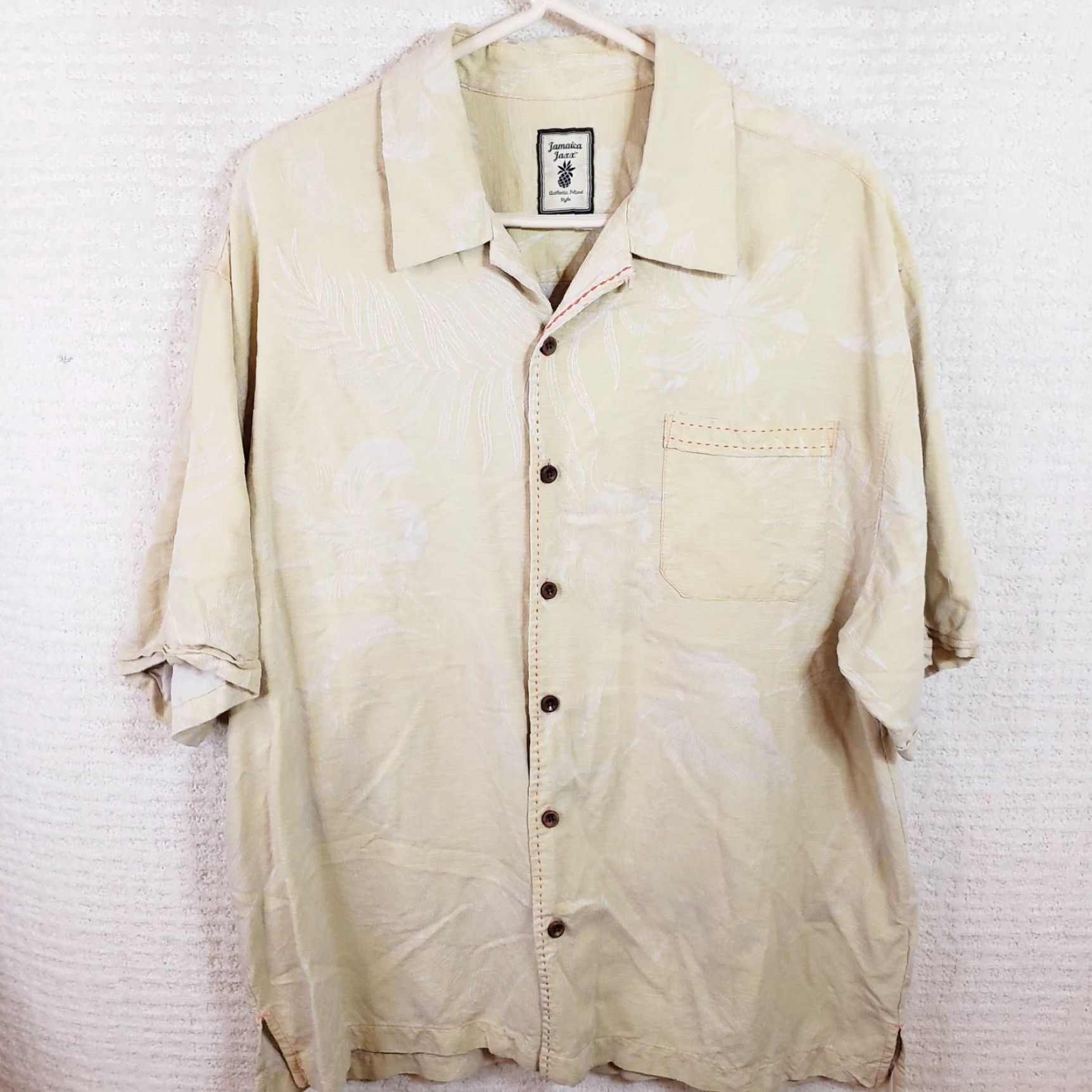 Vintage JAMAICA JAXX Men XL Short Sleeve Button-Down Floral Silk Shirt Yellow Size US XL / EU 56 / 4 - 2 Thumbnail