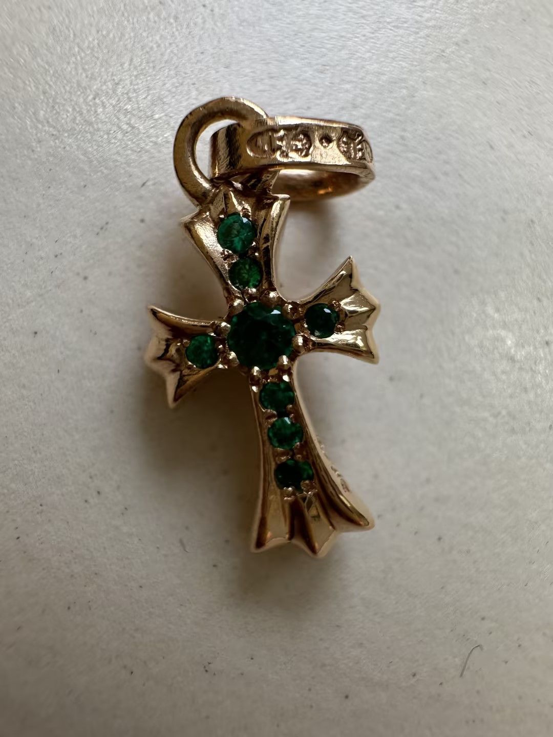 Chrome Hearts Chrome Hearts 22K Gold Emerald Babyfat Cross Charm Pendant Size ONE SIZE - 8 Thumbnail