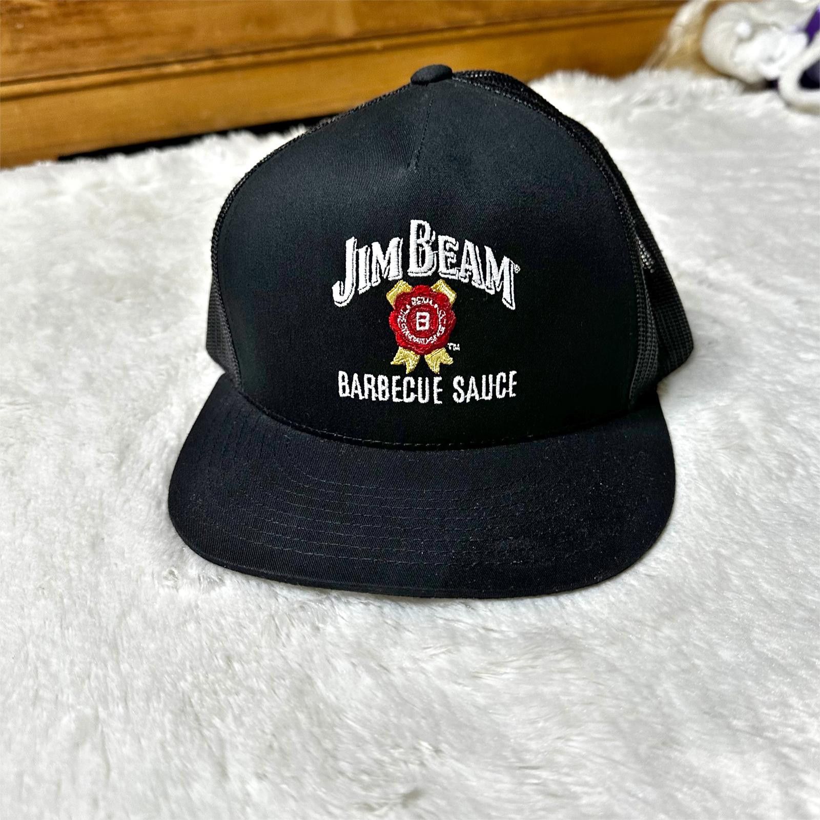 Designer Jim Beam BBQ Sauce Snapback Trucker Hat Black Mesh Unisex Size ONE SIZE - 2 Thumbnail