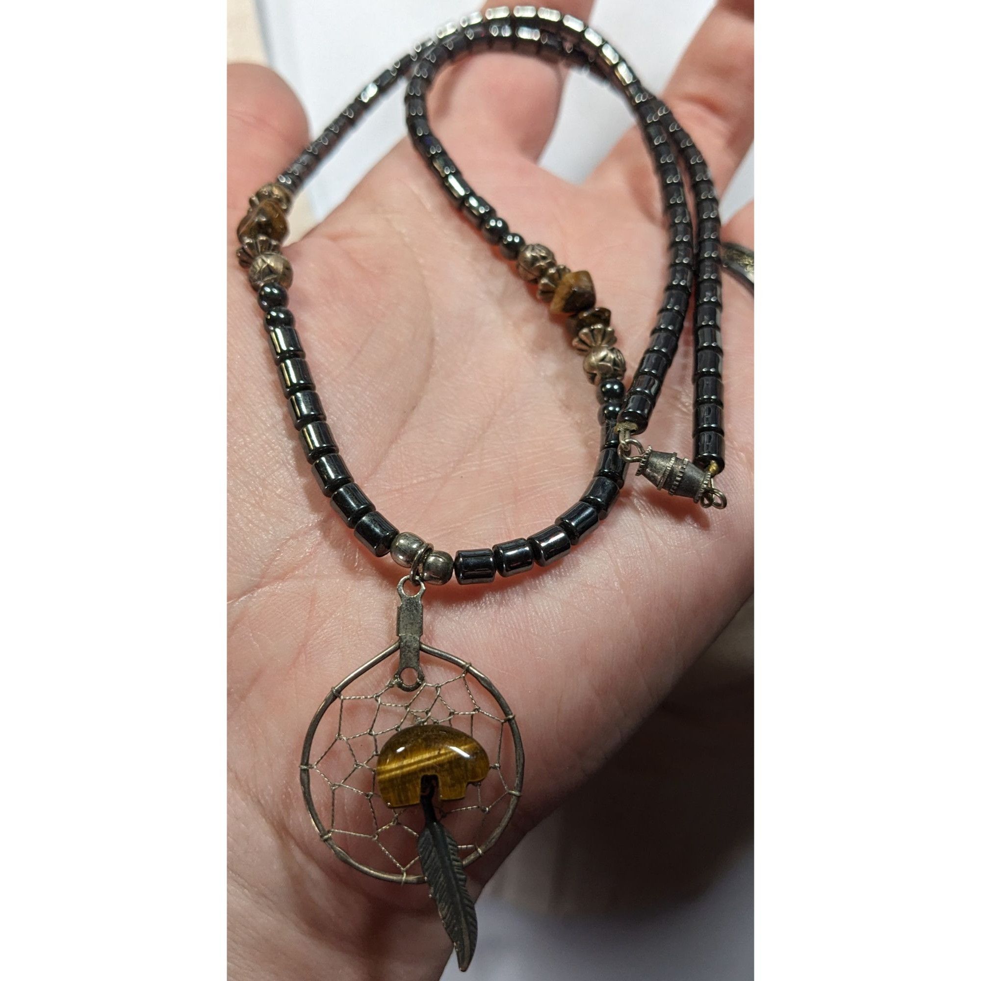 Other Vintage 90s Native Hematite And Tiger Eye Dream Catcher Neck Size ONE SIZE - 5 Thumbnail