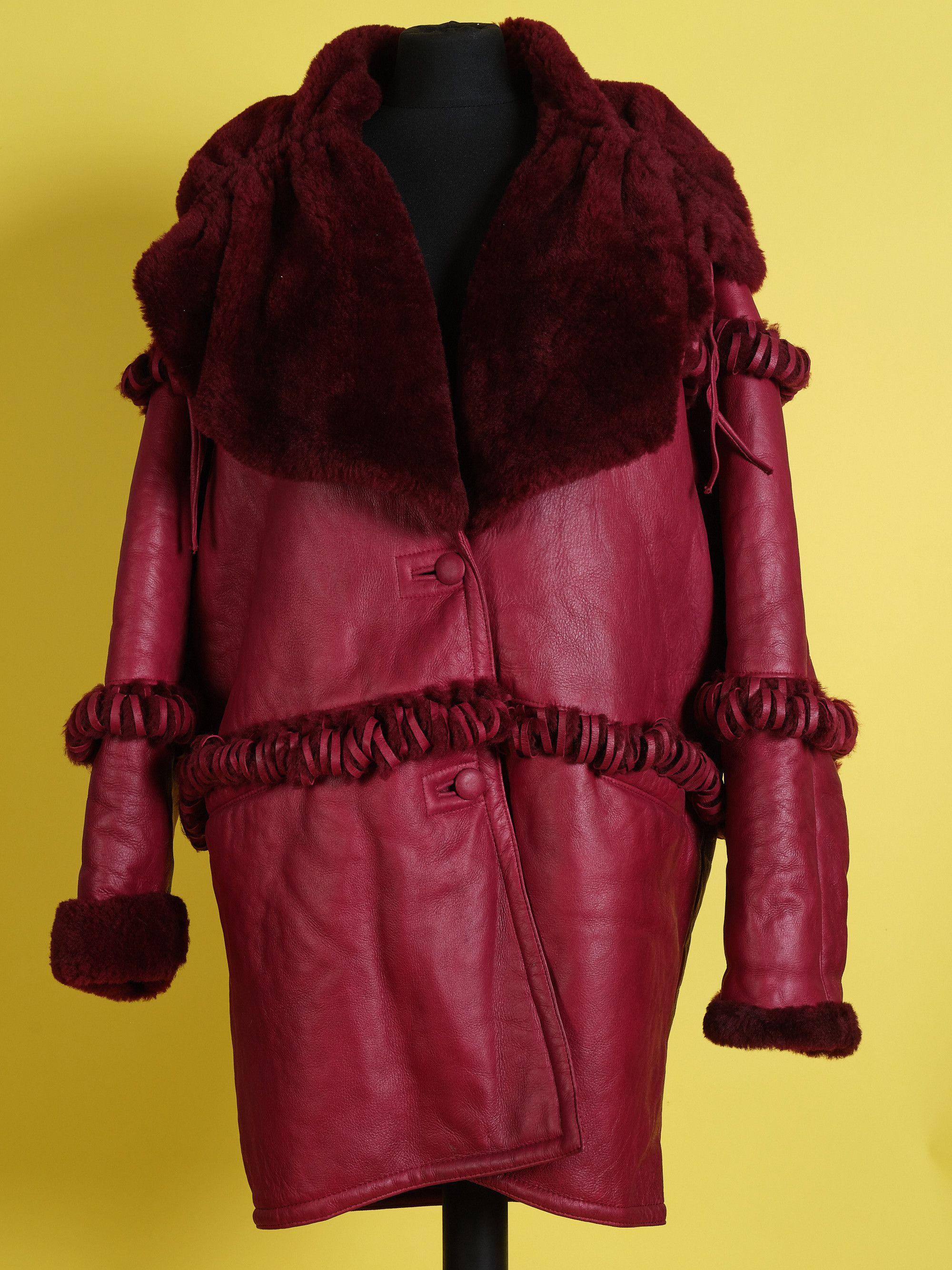 image of Non Signe Unsigned Vintage 90's Burgundy Red Shearling Coat, Women's (Size Large)