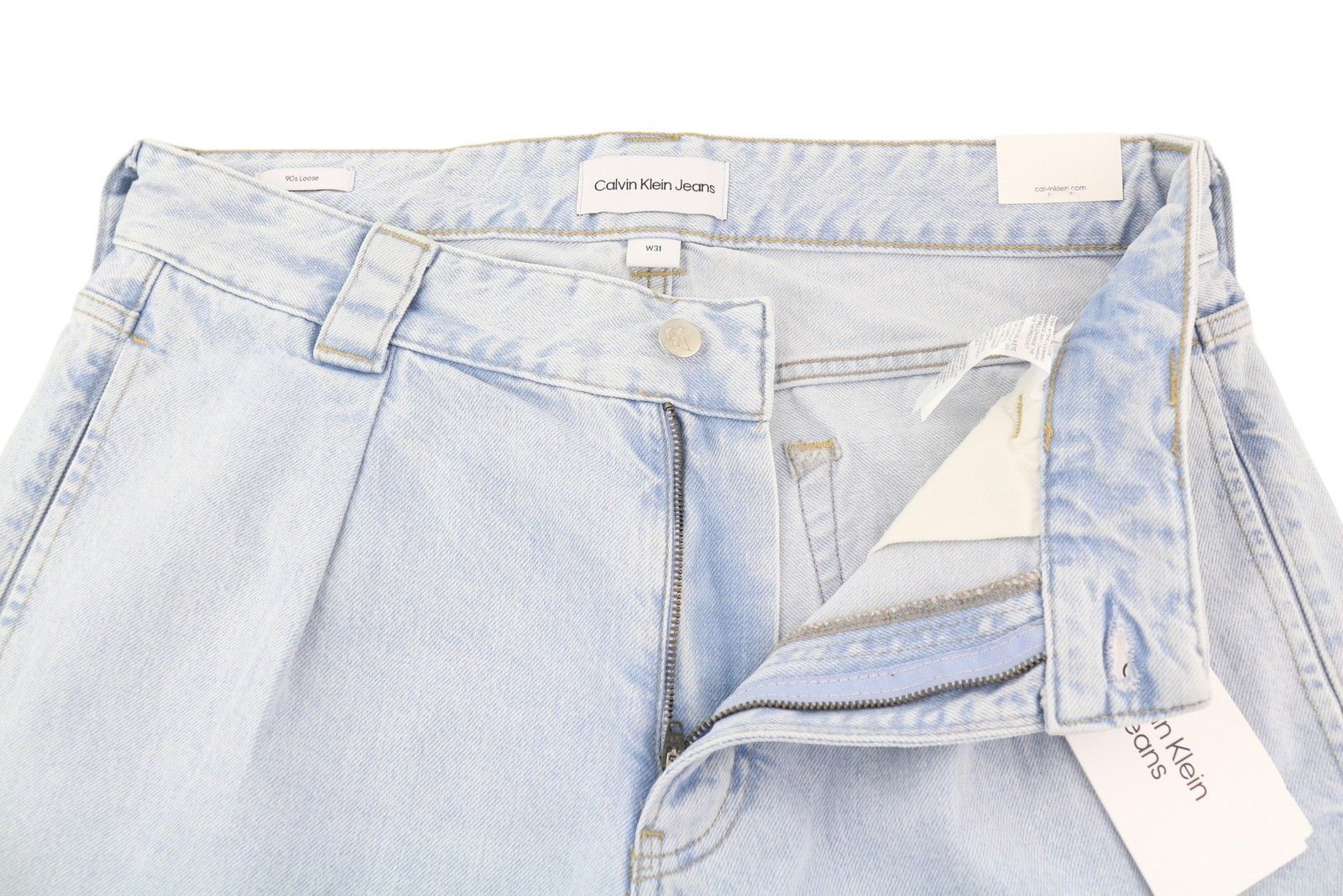 Calvin Klein 90S LOOSE W31 Light Blue Washed Pleated Zip Denim 85301 Size US 31 - 4 Thumbnail