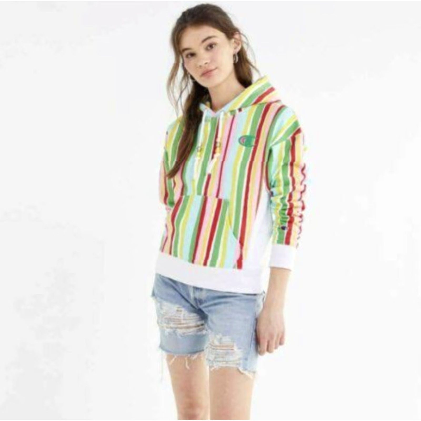 Champion Champion Susan Alexandra Watermelon Stripe Reverse Weave Hoodie Women's Small Multicolor Size S / US 4 / IT 40 - 2 Thumbnail