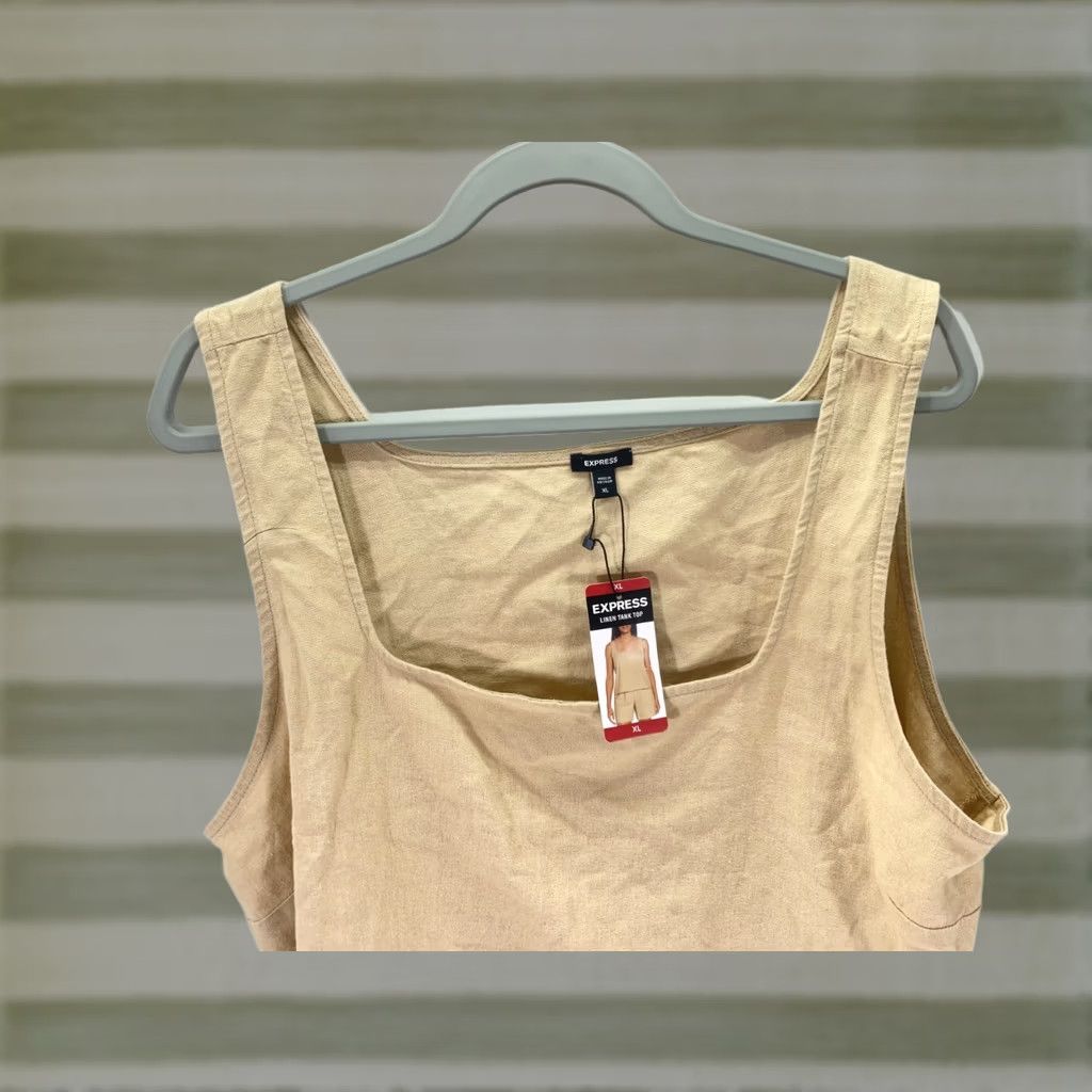Express Express Linen Tank Top Womens XL Beige Khaki Square Neck Wide Strap NWT Size XL / US 12-14 / IT 48-50 - 1 Thumbnail