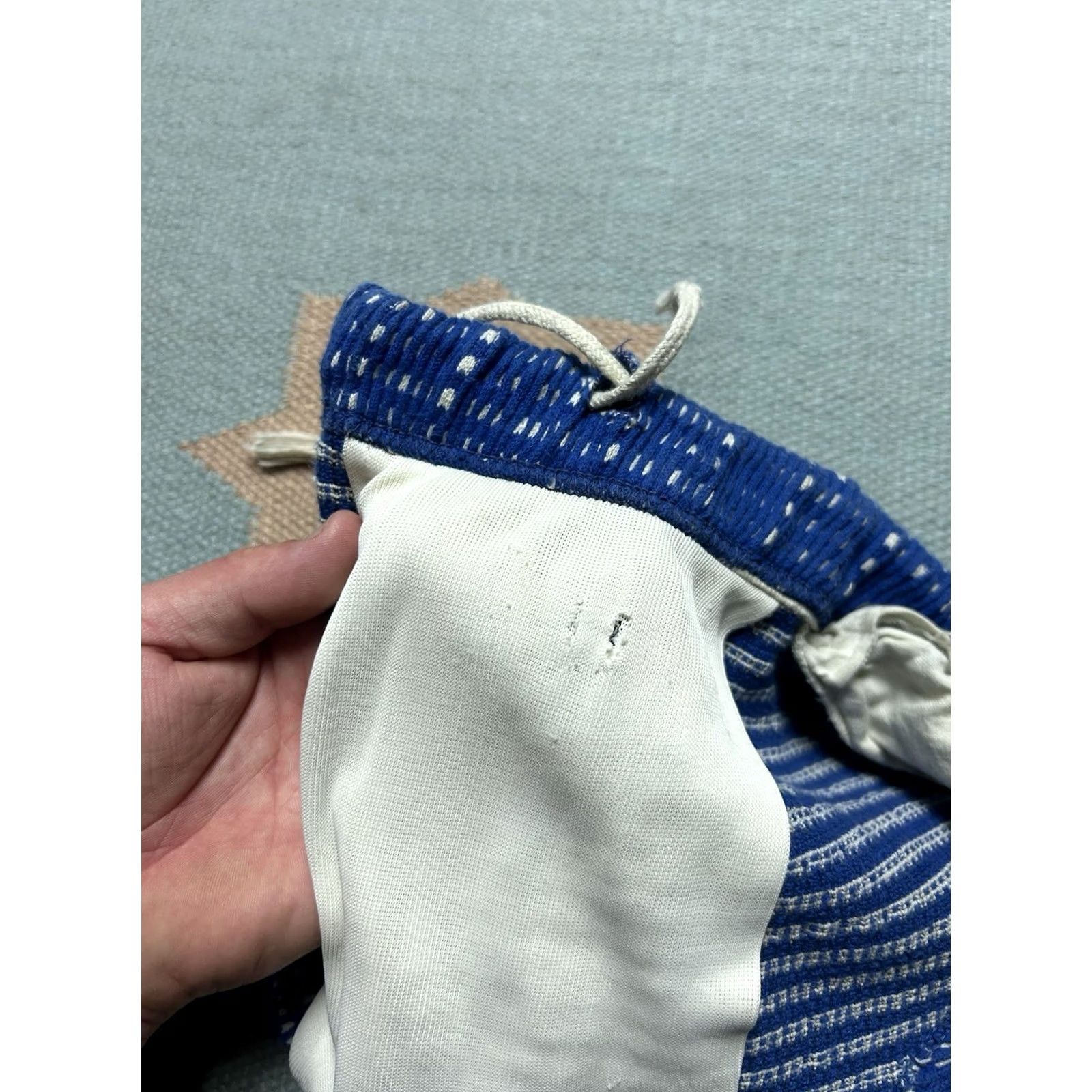 Vintage VINTAGE Brent Men's Swim Bottom Brief Trunks M High Waisted Blue White Cotton 1950s Boys? Size US 31 - 6 Thumbnail