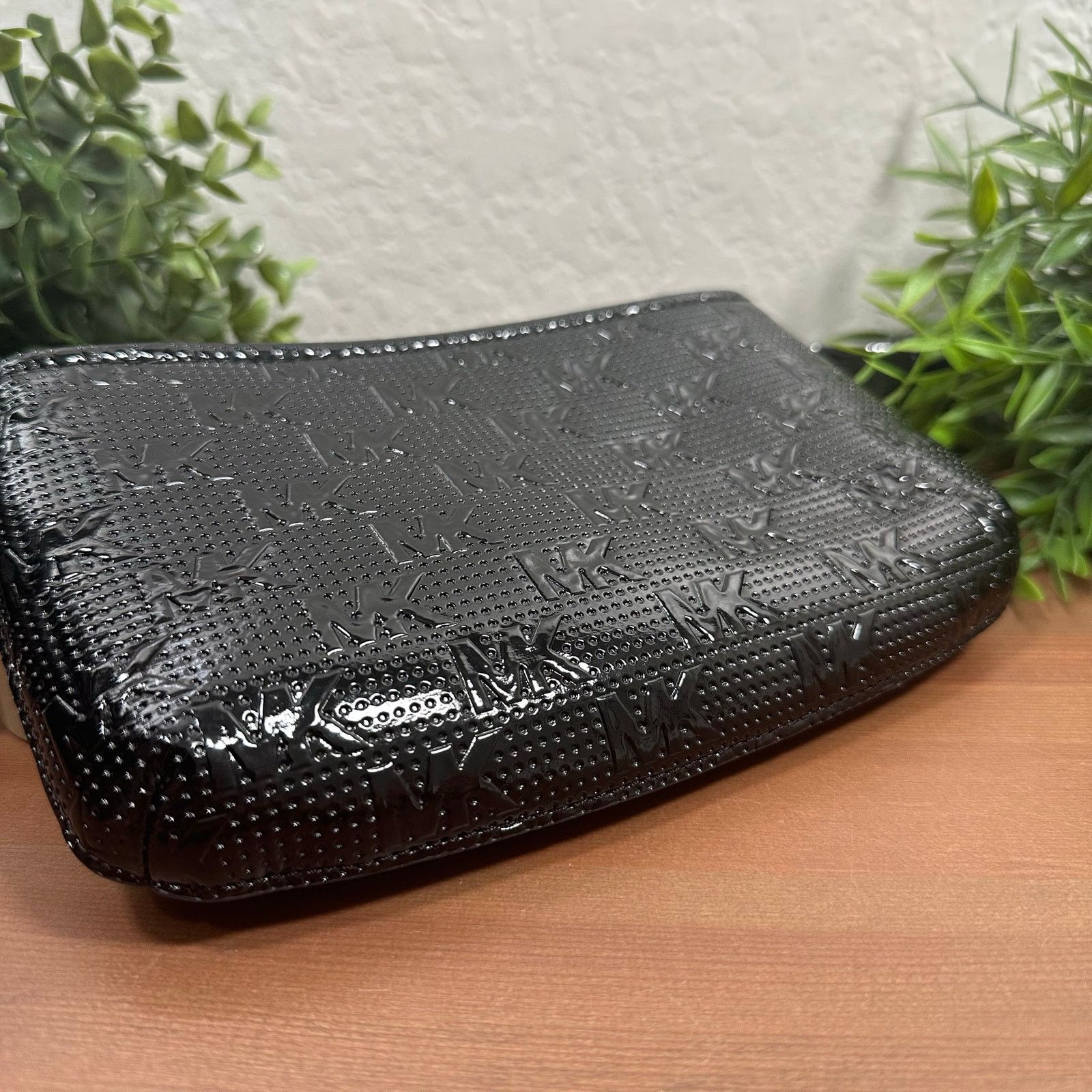 Michael Kors Michael Kors Black Patent Monogram Embossed Belted Bag Size ONE SIZE - 3 Thumbnail