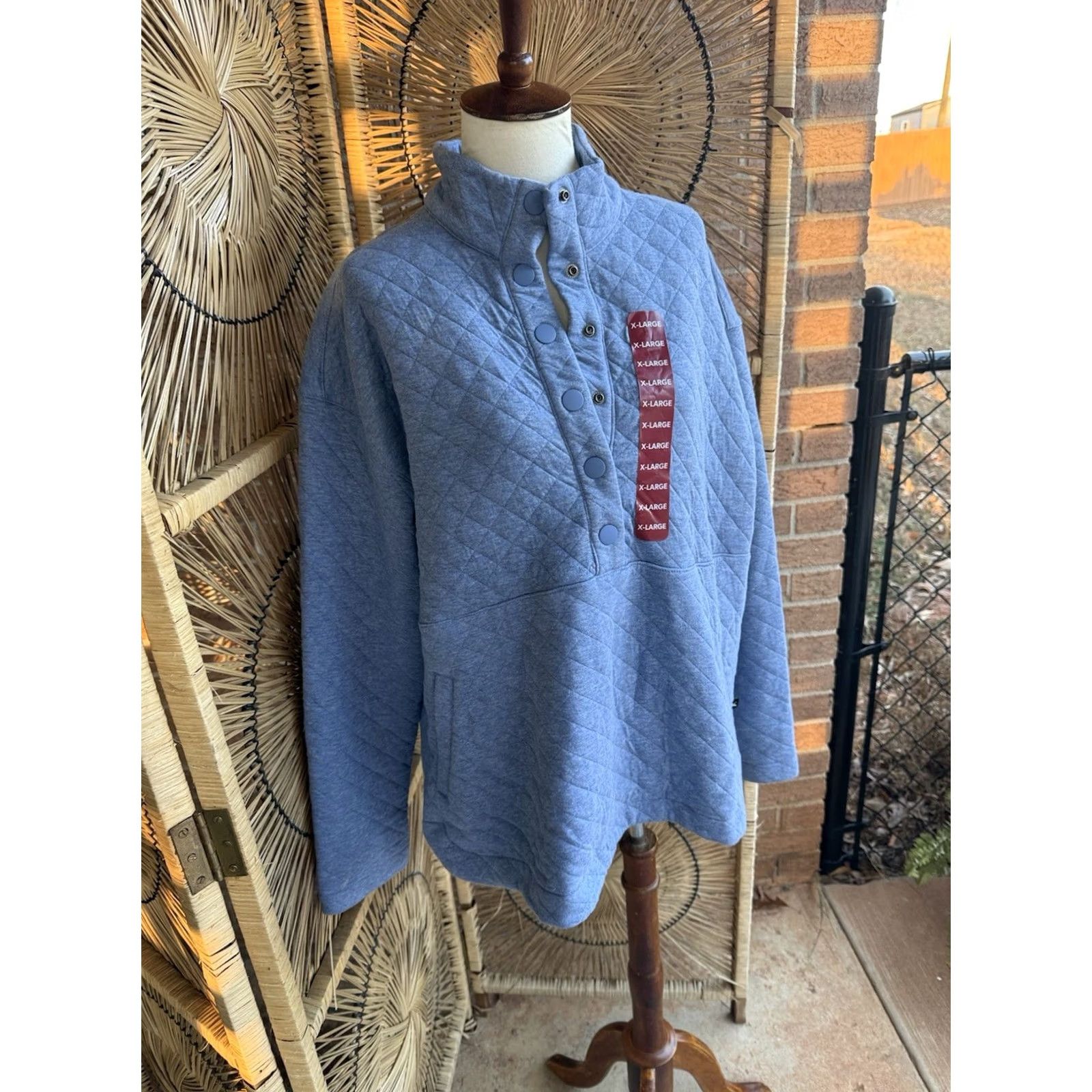 Eddie Bauer Eddie Bauer Quilted Sweater Women XL Blue Long Sleeve Pullover Cotton Blend Mock Neck Mens? Size XL / US 12-14 / IT 48-50 - 2 Thumbnail