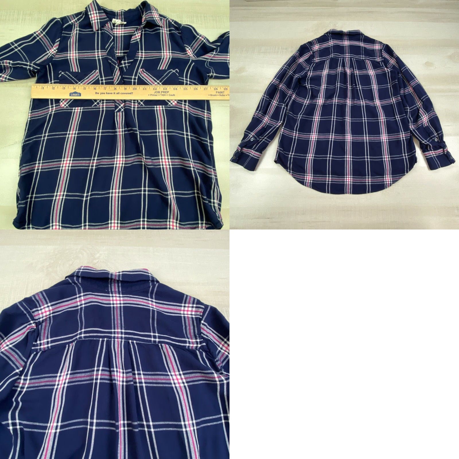 Joie Soft Joie Womens Plaid Flannel Shirt Blue Pink XS Long Sleeve Roll Tab Top Size XS / US 0-2 / IT 36-38 - 8 Thumbnail