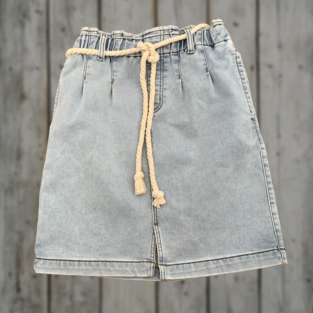 Vintage Tribal Jeans Skirt Womens Size 2 Pull-On Paper Bag Waist Light Blue Rope Belt Size 26" / US 2 / IT 38 - 1 Thumbnail