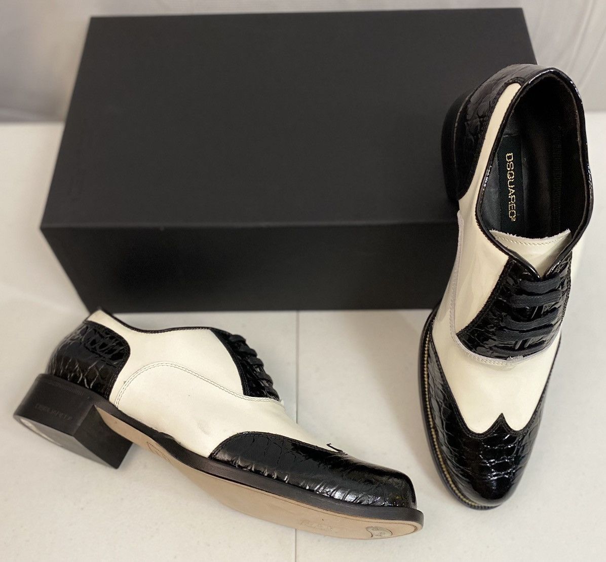 Dsquared2 Dsquared2 🇮🇹 Croc stampo/Patent Spectator Brogue oxford 7 NEW Size US 7 / EU 40 - 6 Thumbnail