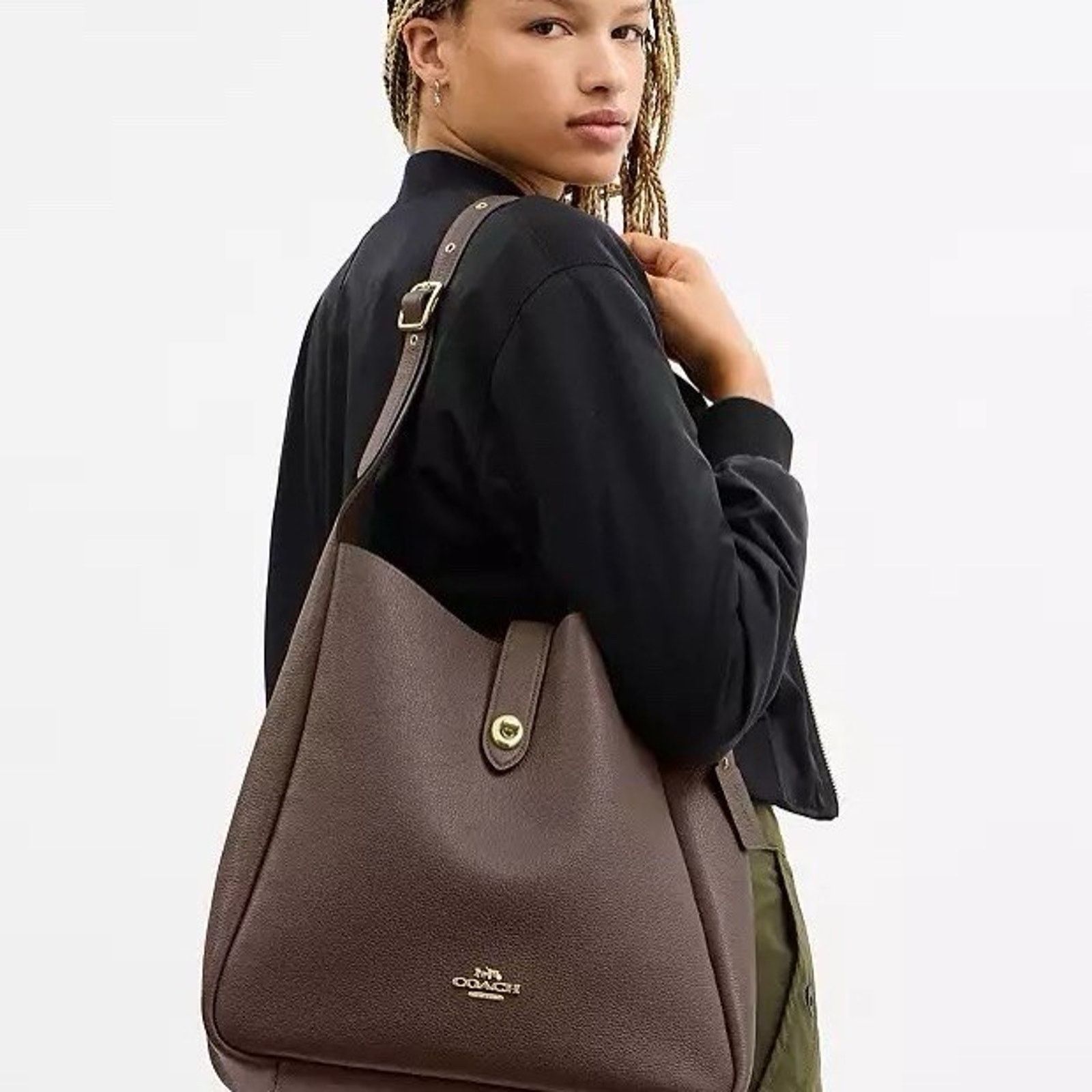Coach NWT COACH Hadley Large Shoulder Bag CCD65 Gold/Dark Stone Size ONE SIZE - 8 Thumbnail