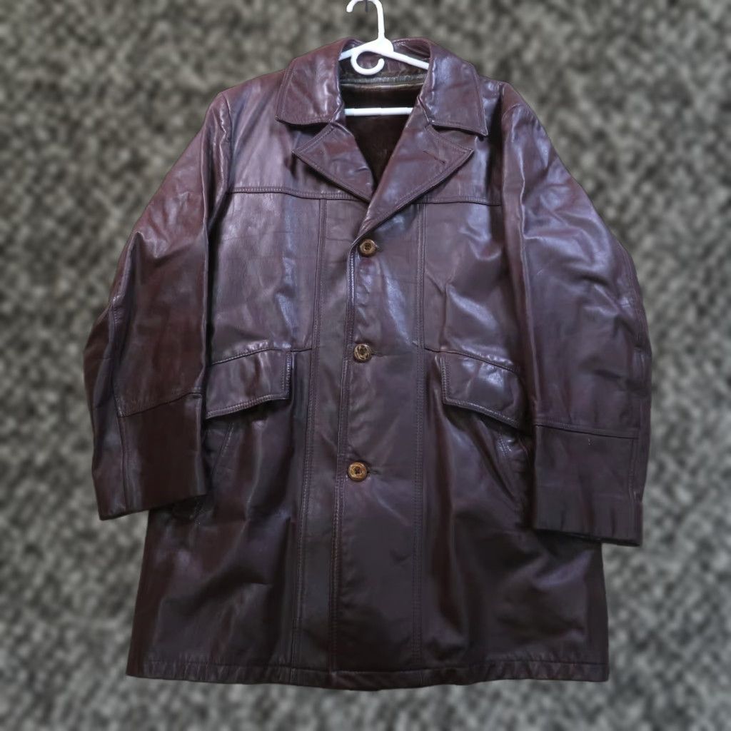 Vintage VINTAGE Field & Stream Leather Coat Jacket Men's 44 Brown Overcoat Mid-Length Zip Button Lined Polyester 90s Classic Mens Size US S / EU 44-46 / 1 - 1 Thumbnail