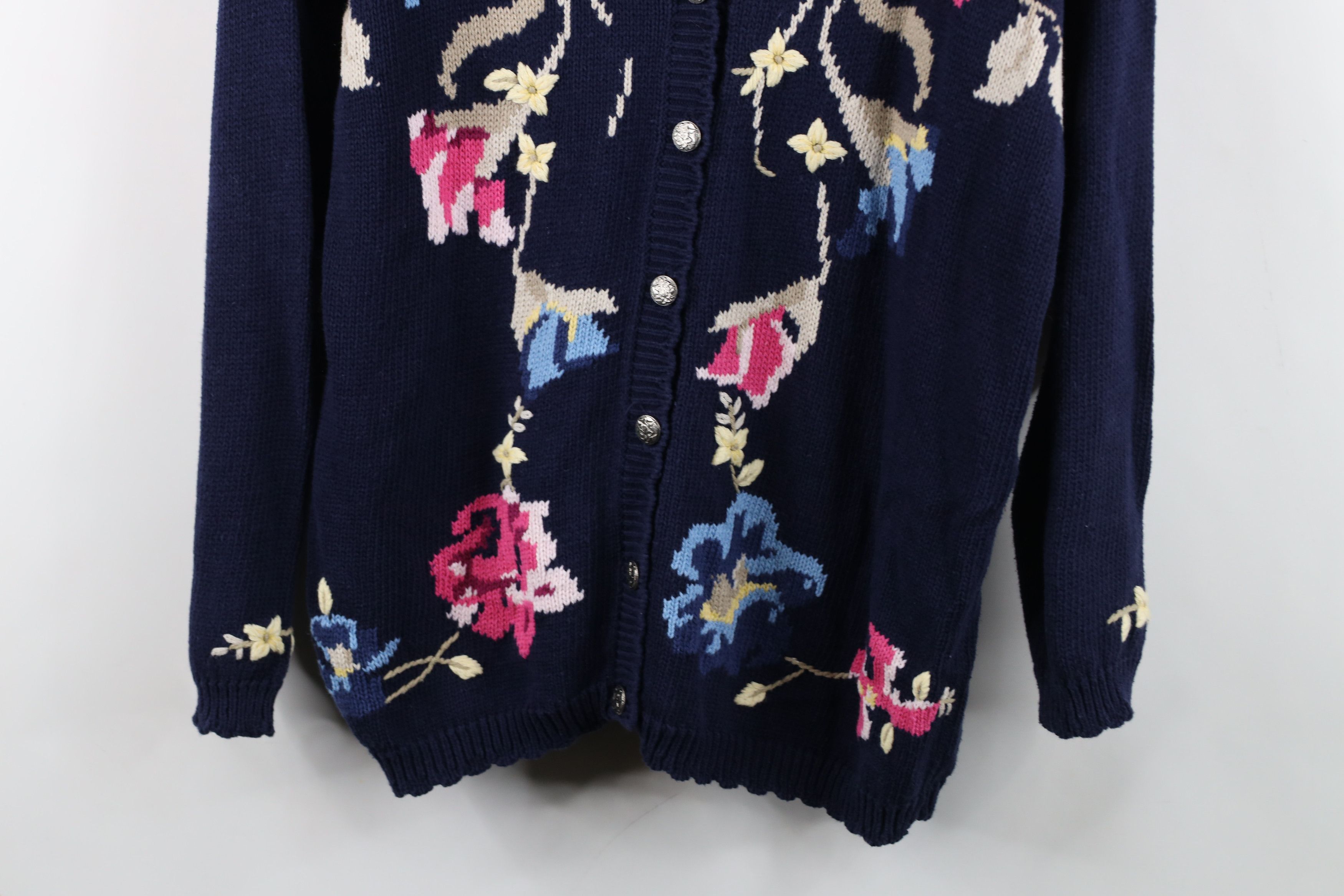 Vintage Vintage 90s Streetwear Flower Knit Cardigan Sweater Size M / US 6-8 / IT 42-44 - 3 Thumbnail
