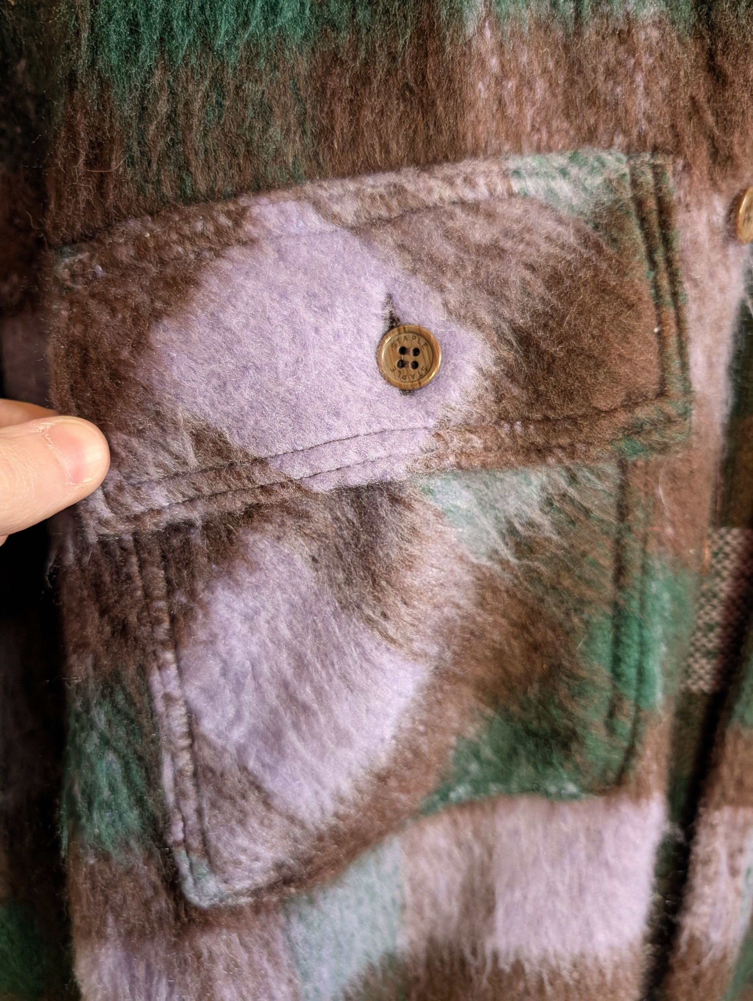 Staple Purple/Brown Plaid Fuzzy CPO Jacket sz L Size US L / EU 52-54 / 3 - 3 Thumbnail