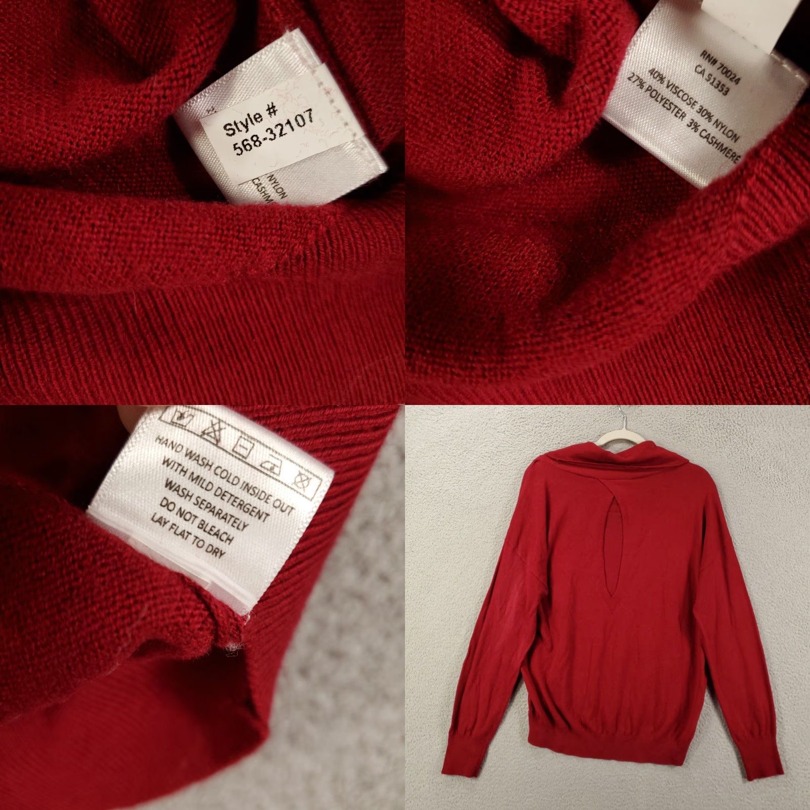 Vintage New Womens Sweater Size Large Wine Cowl Neck Cashmere Blend NWT READ Size L / US 10 / IT 46 - 8 Thumbnail