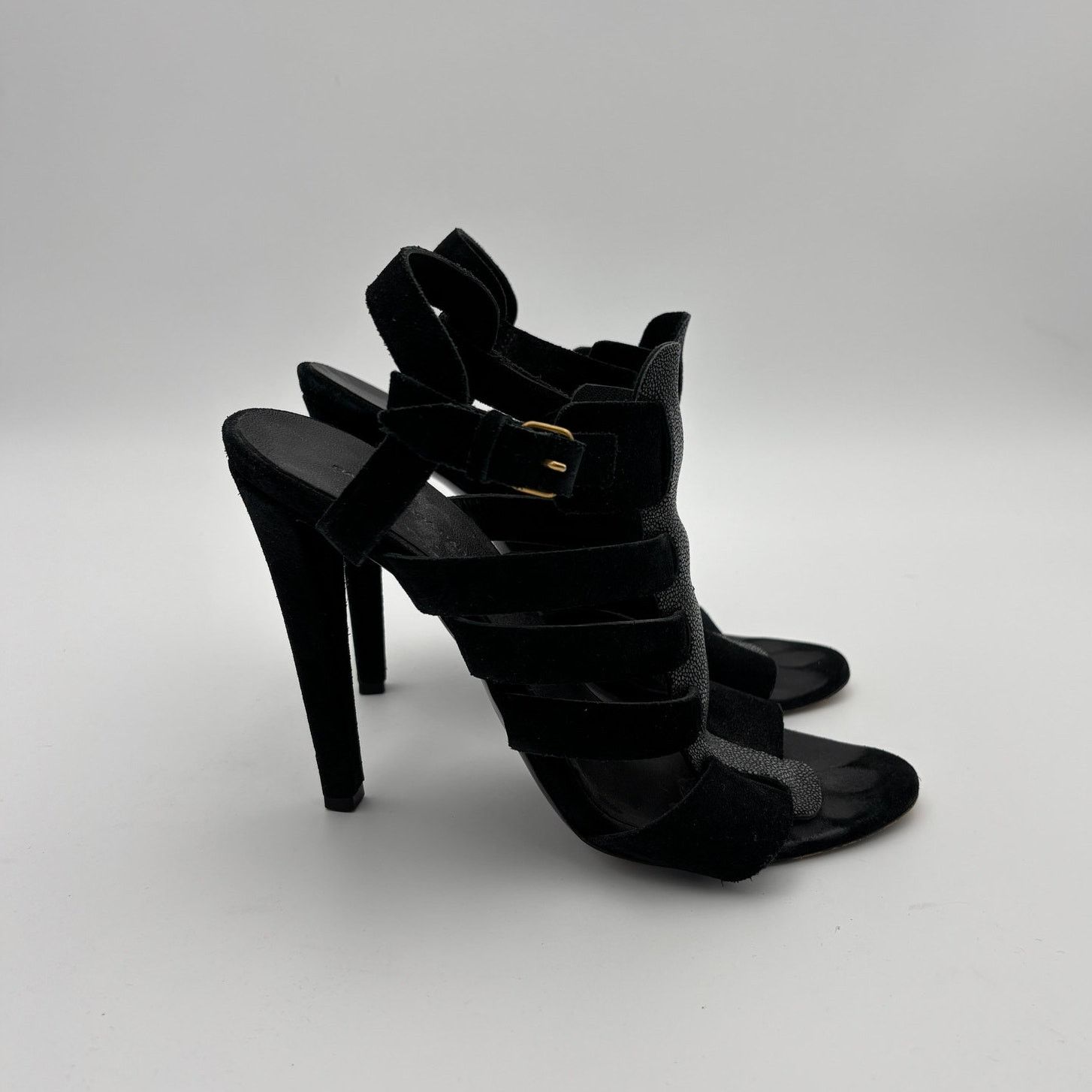 Balenciaga Balenciaga Paris Black Suede Shagreen Strappy Heels EU 40 Size US 10 / IT 40 - 3 Thumbnail