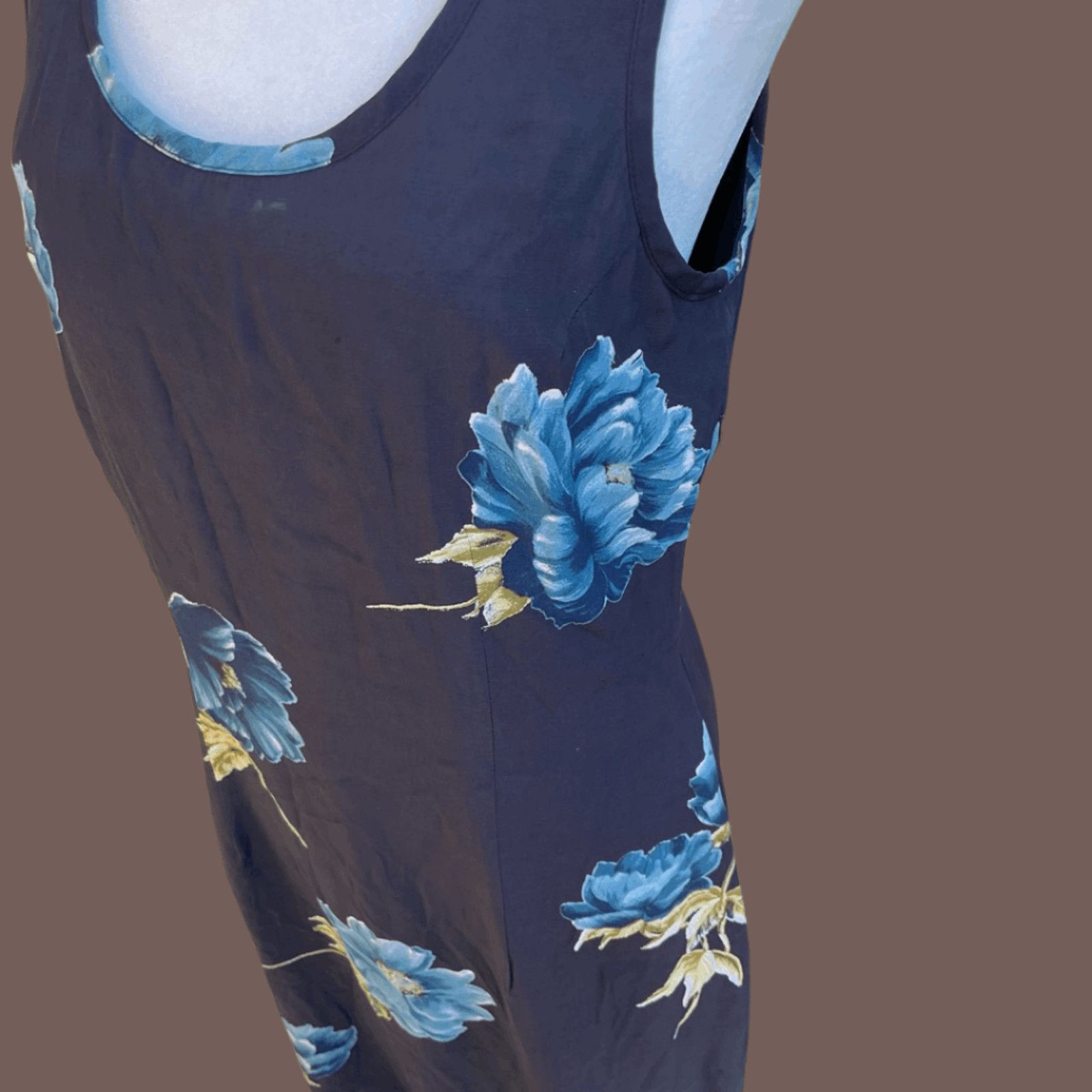 Vintage VTG Floral Midi Dress | Karen Kane Blue Scoop Neck Size S / US 4 / IT 40 - 2 Thumbnail