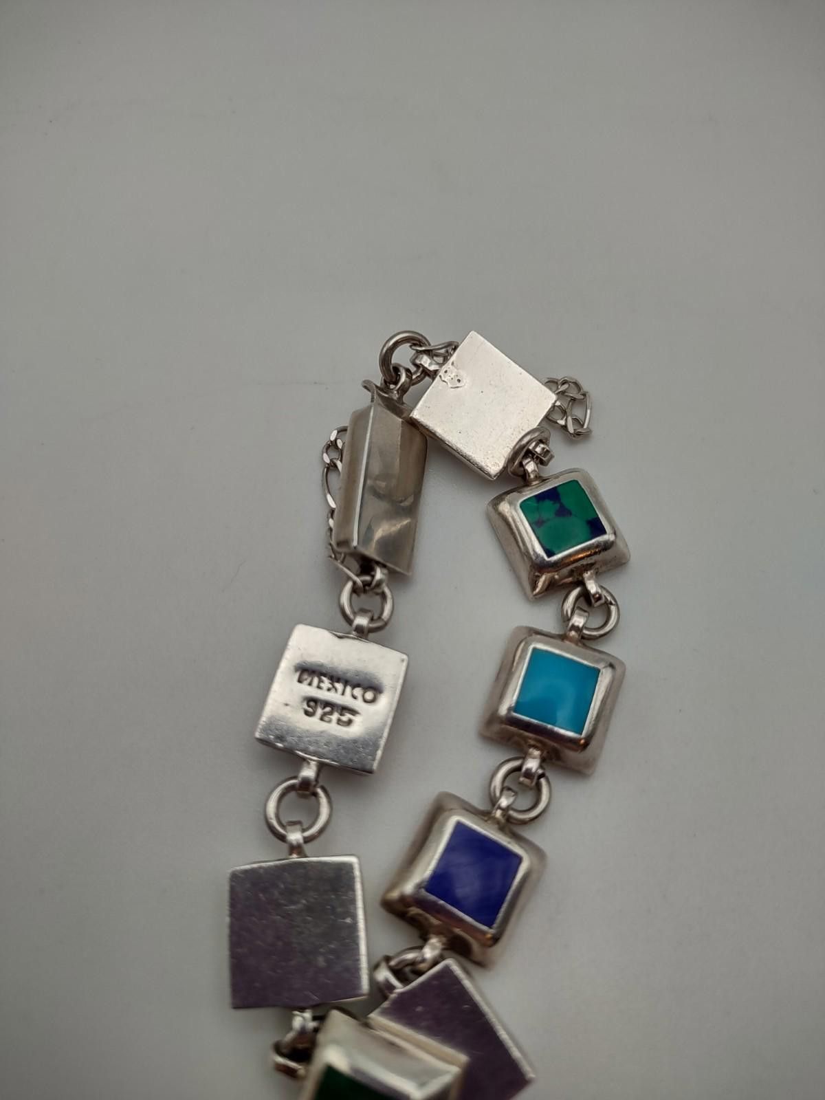 The Unbranded Brand Vintage Mexico 925 Sterling Multi Stone Inlay Bracelet Size ONE SIZE - 2 Thumbnail